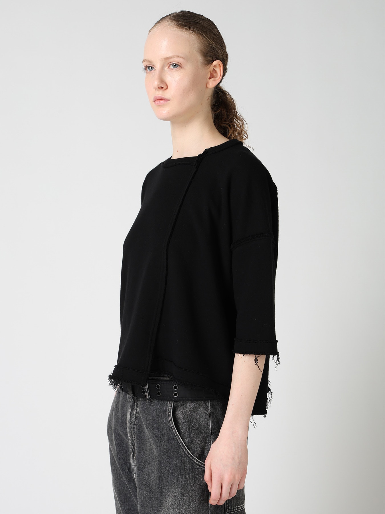 FRENCH TERRY ROUND NECK UNEVEN T-SHIRT