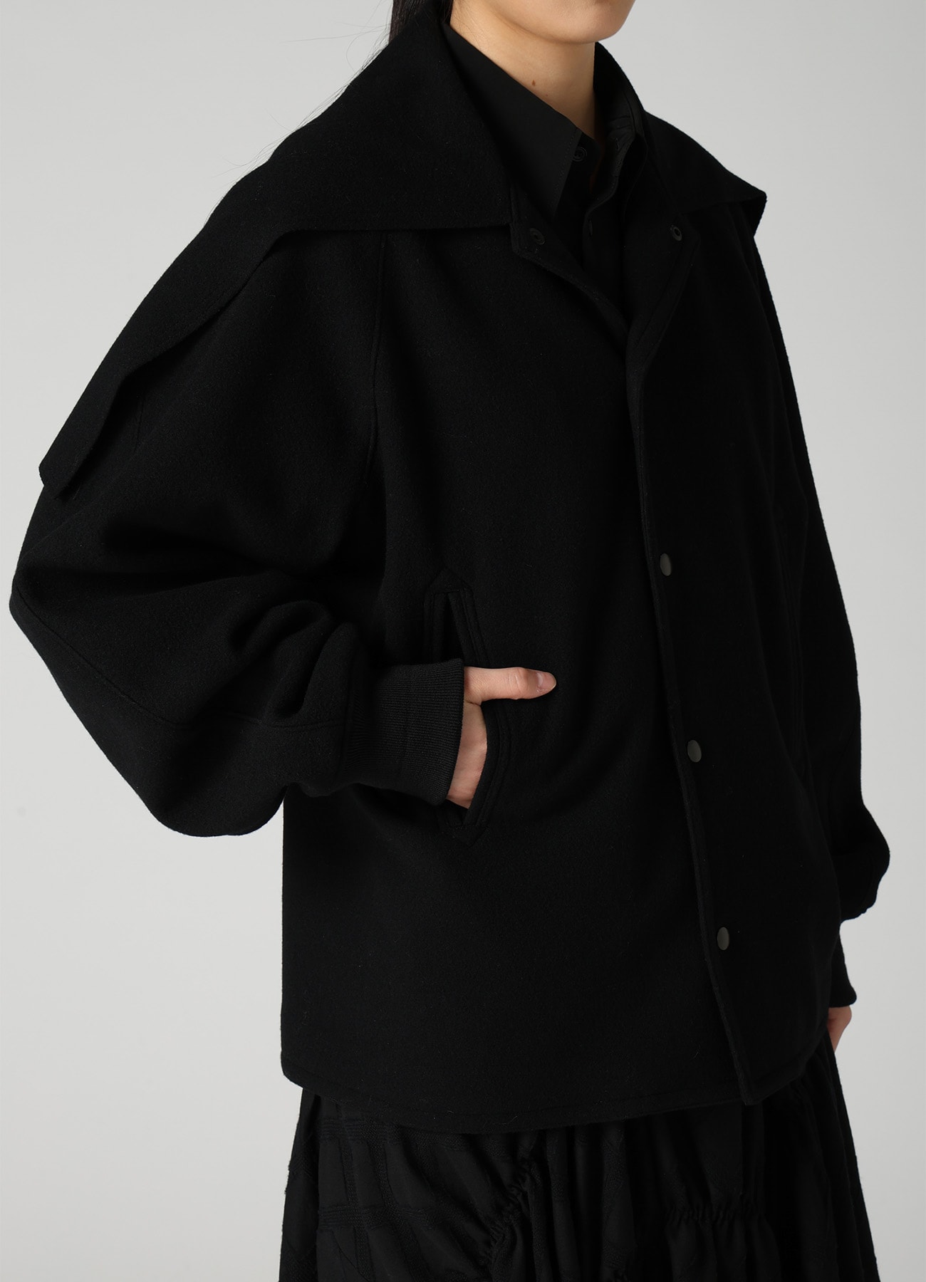 CASHMERE KNIT FLEECE SAILOR COLLAR JACKET