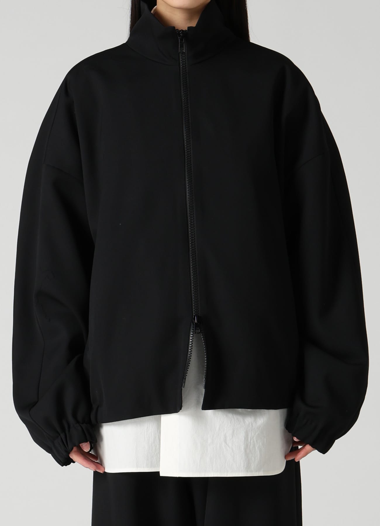 WOOL GABARDINE STAND COLLAR JACKET