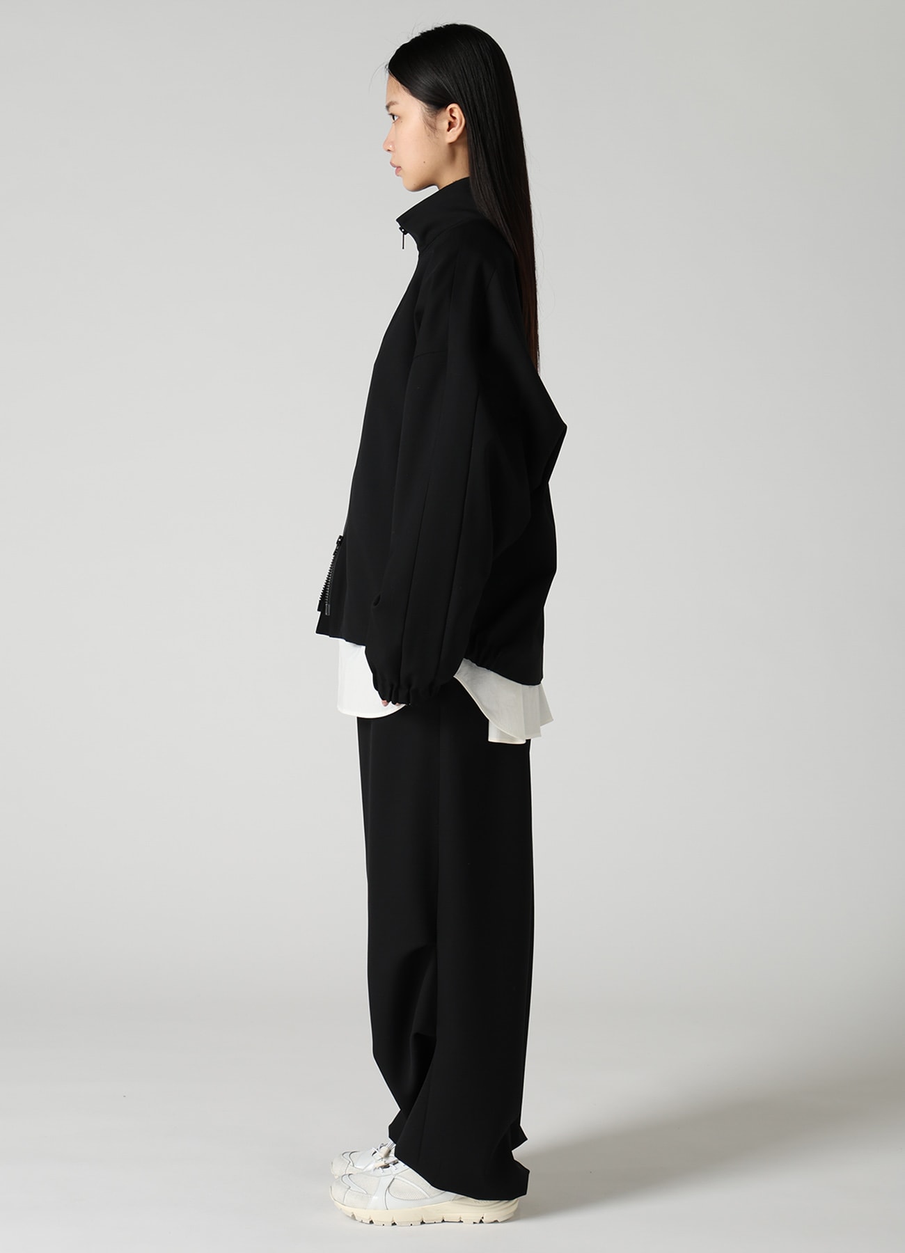 WOOL GABARDINE STAND COLLAR JACKET