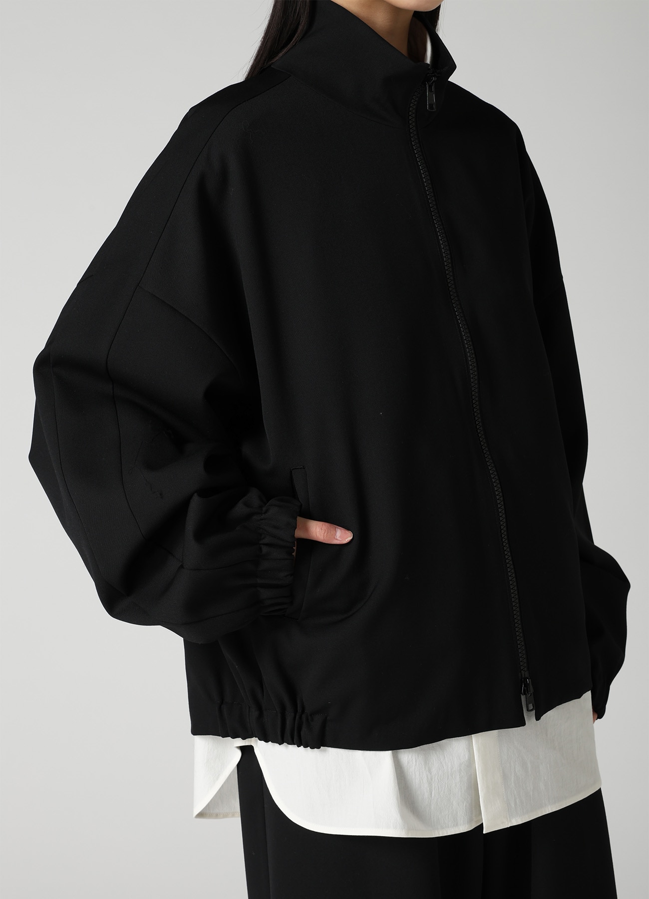 WOOL GABARDINE STAND COLLAR JACKET