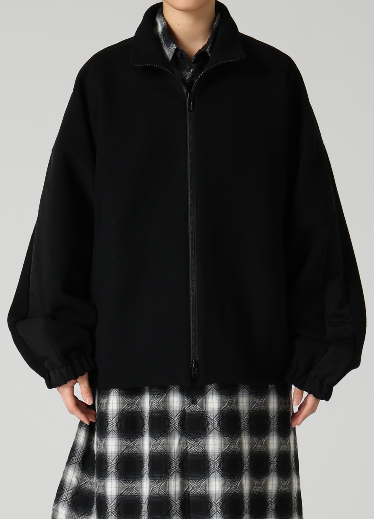 CASHMERE KNIT FLEECE STAND COLLAR JACKET