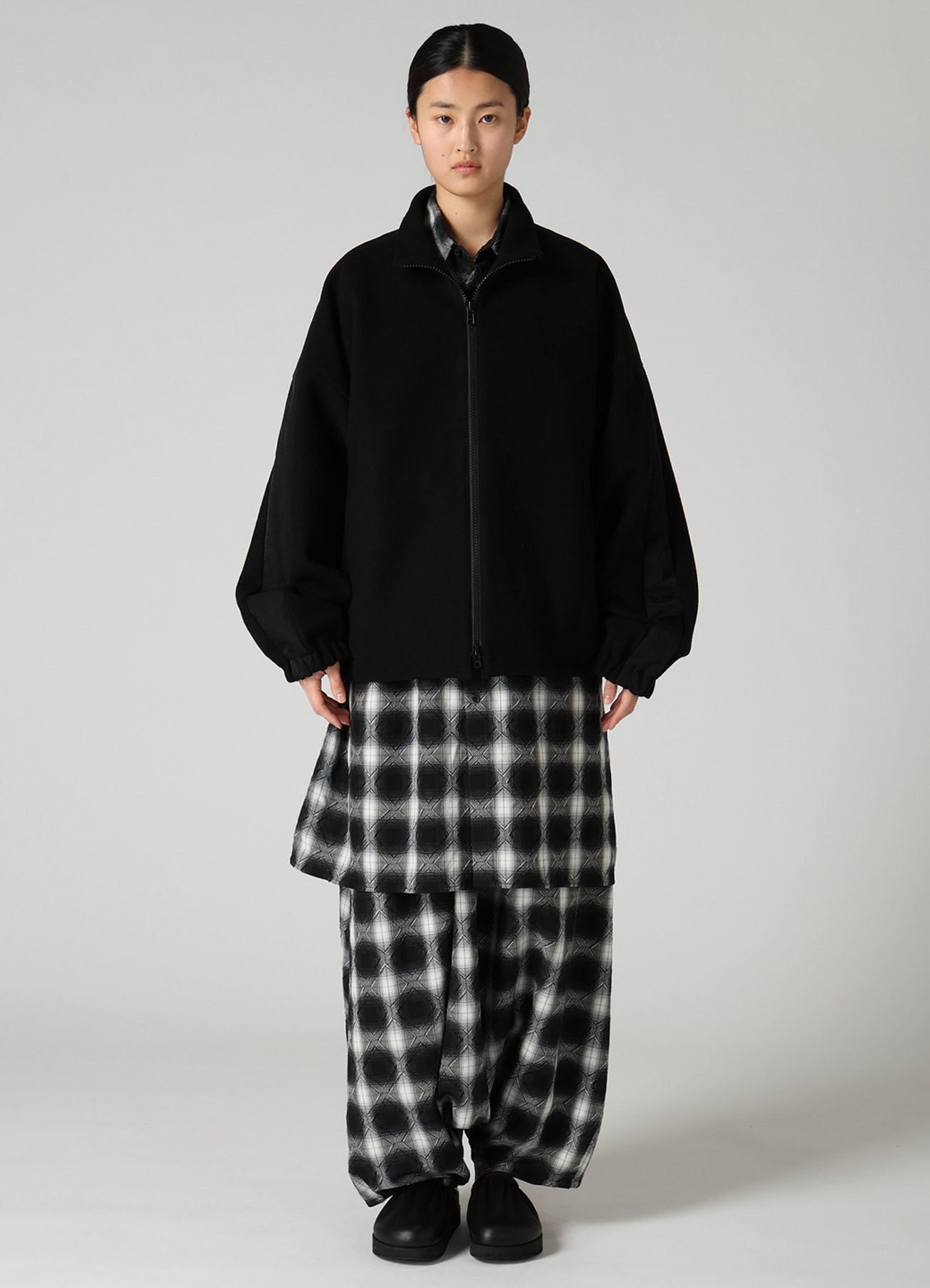 CASHMERE KNIT FLEECE STAND COLLAR JACKET