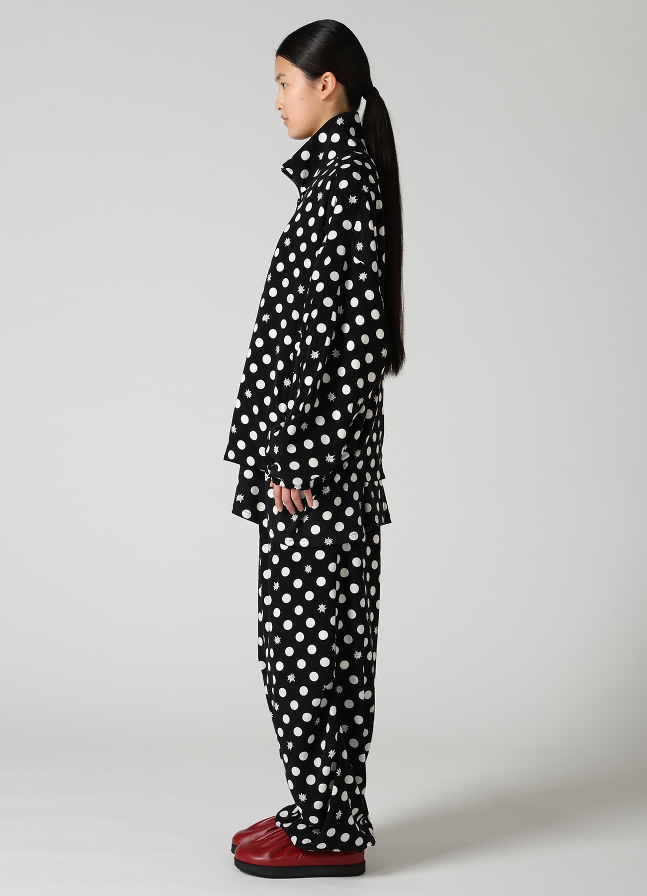 DOT FLOWER PRINT STAND COLLAR JACKET