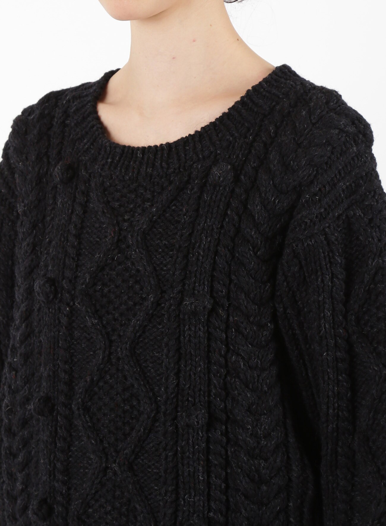 HAND-KNITTED ALLAN PATTRN ROUND NECK PULLOVER(S Charcoal): Vintage