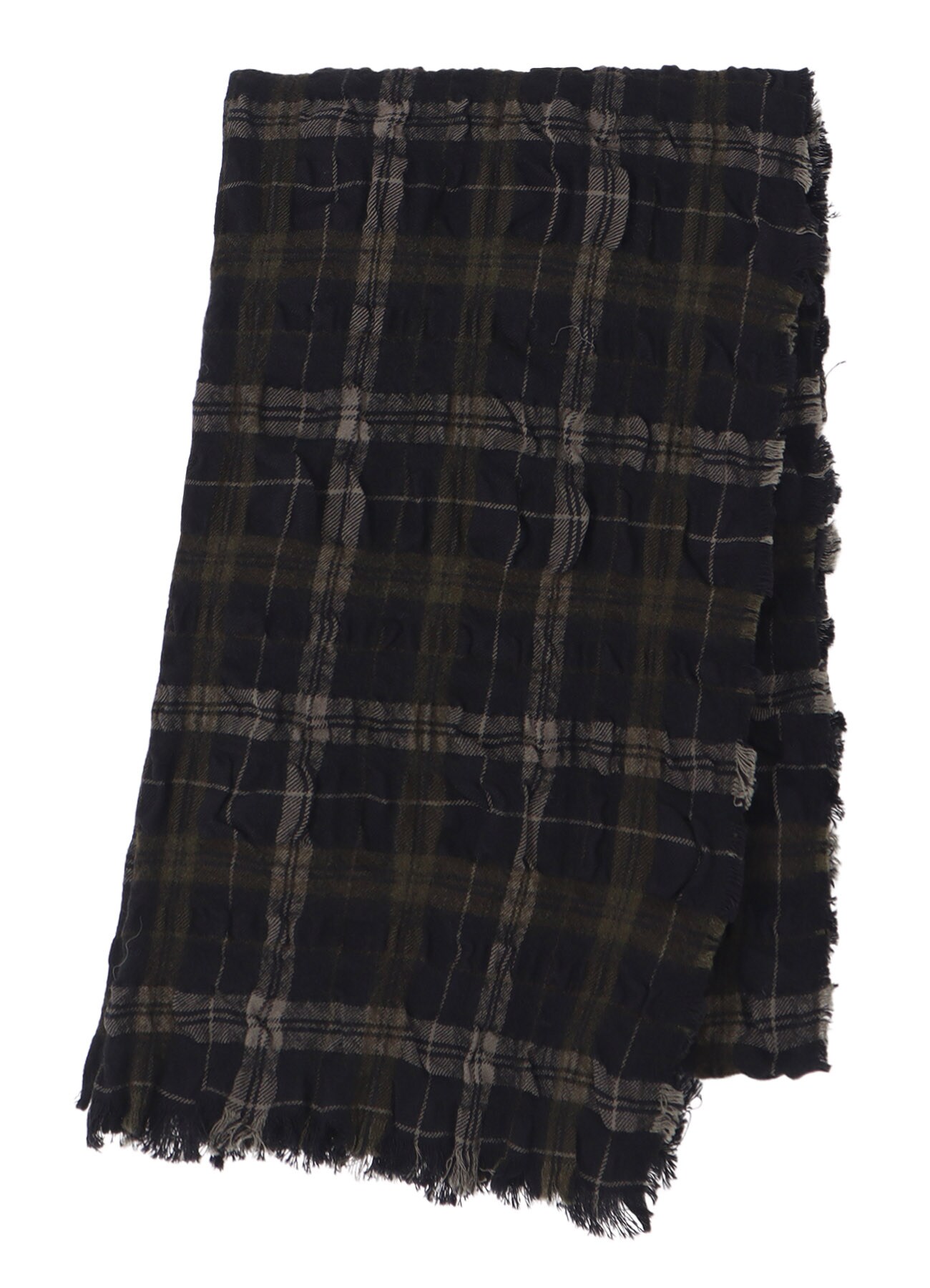 MILLED WOOL COTTON PLAID STOLE