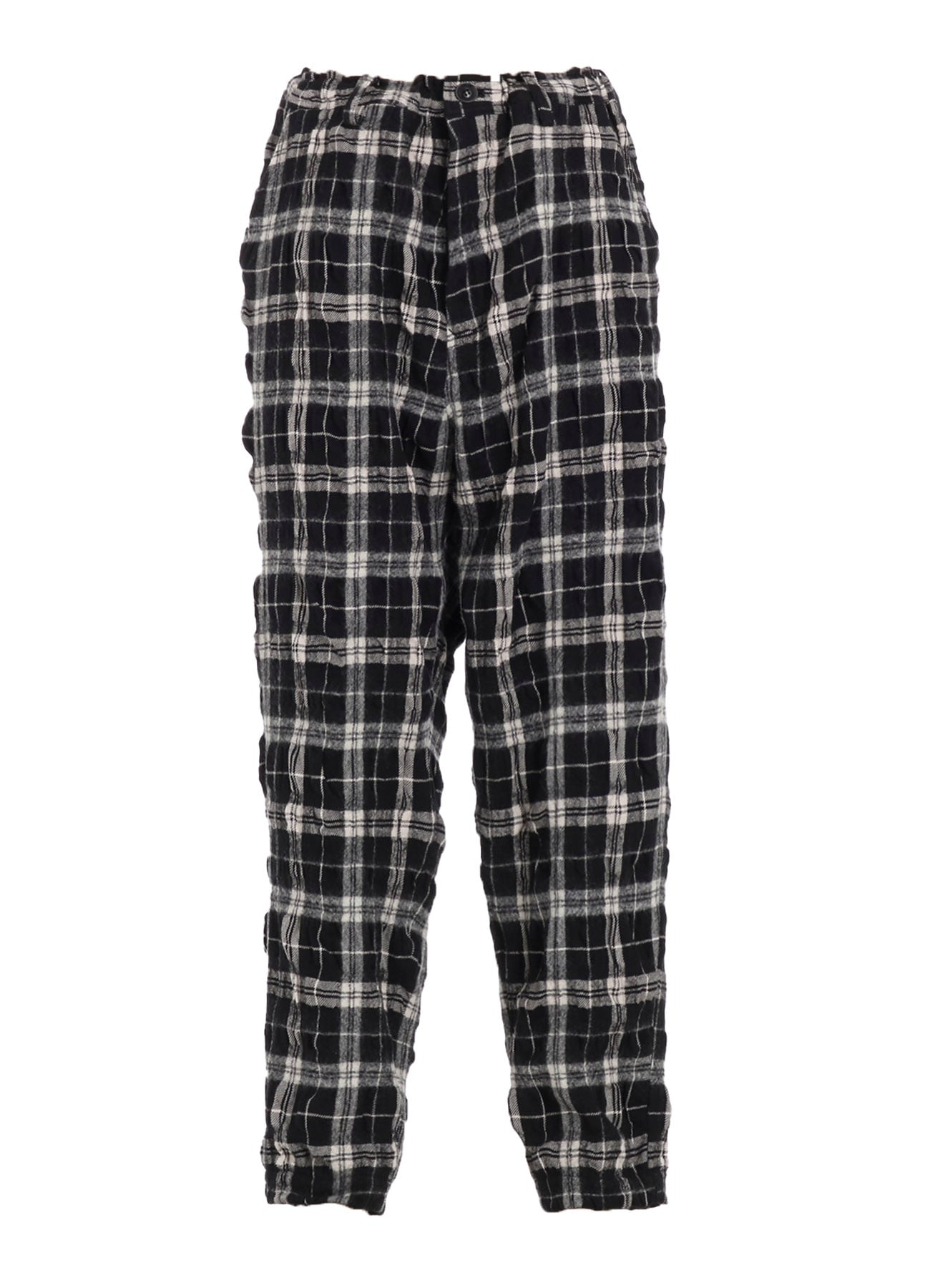 MILLED WOOL COTTON PLAID PANTS