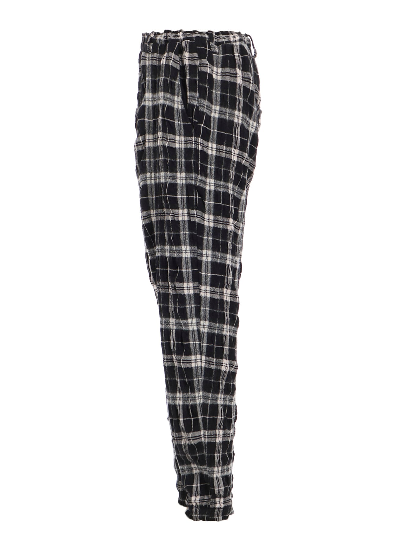 MILLED WOOL COTTON PLAID PANTS