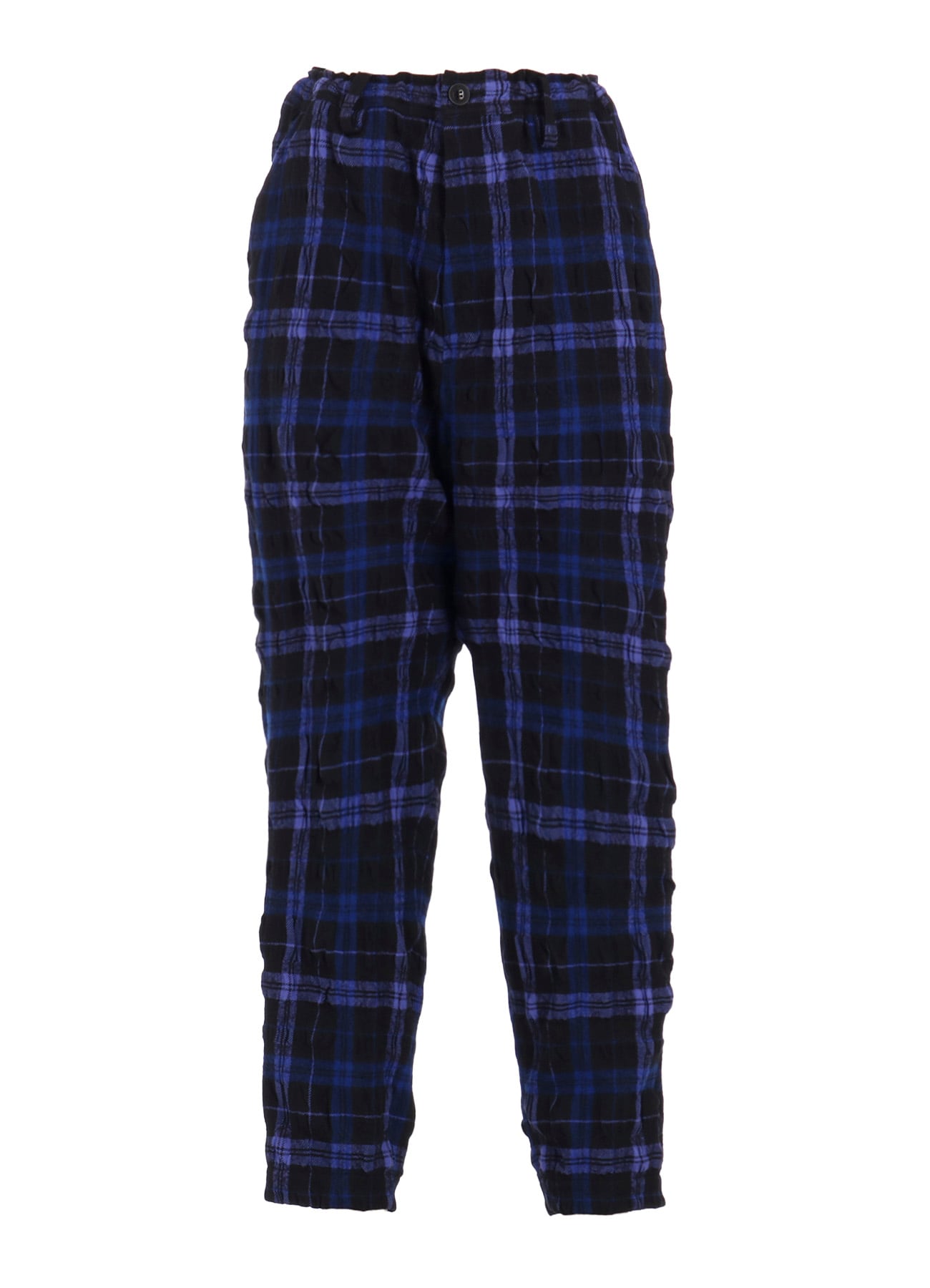 MILLED WOOL COTTON PLAID PANTS