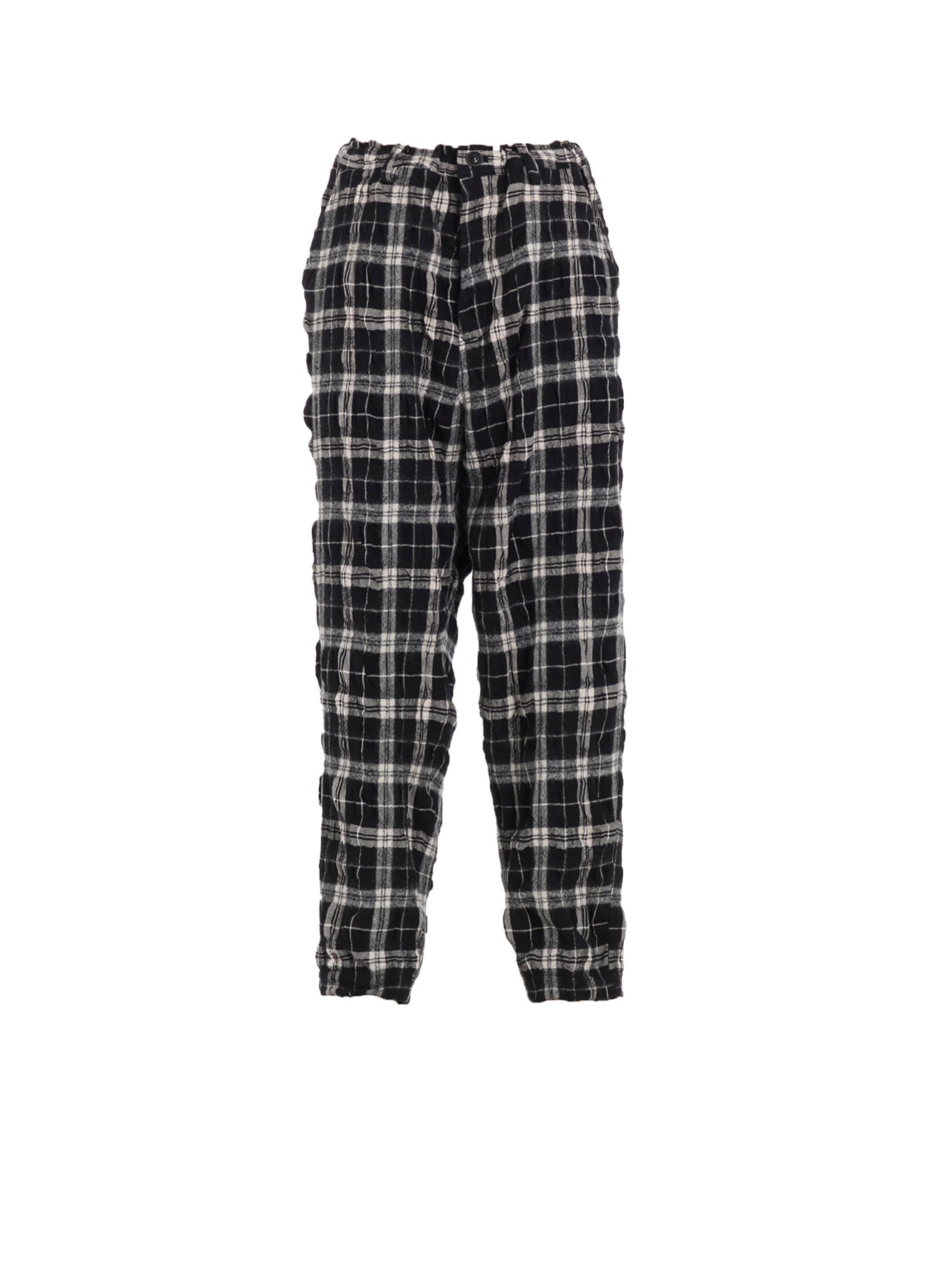 MILLED WOOL COTTON PLAID PANTS