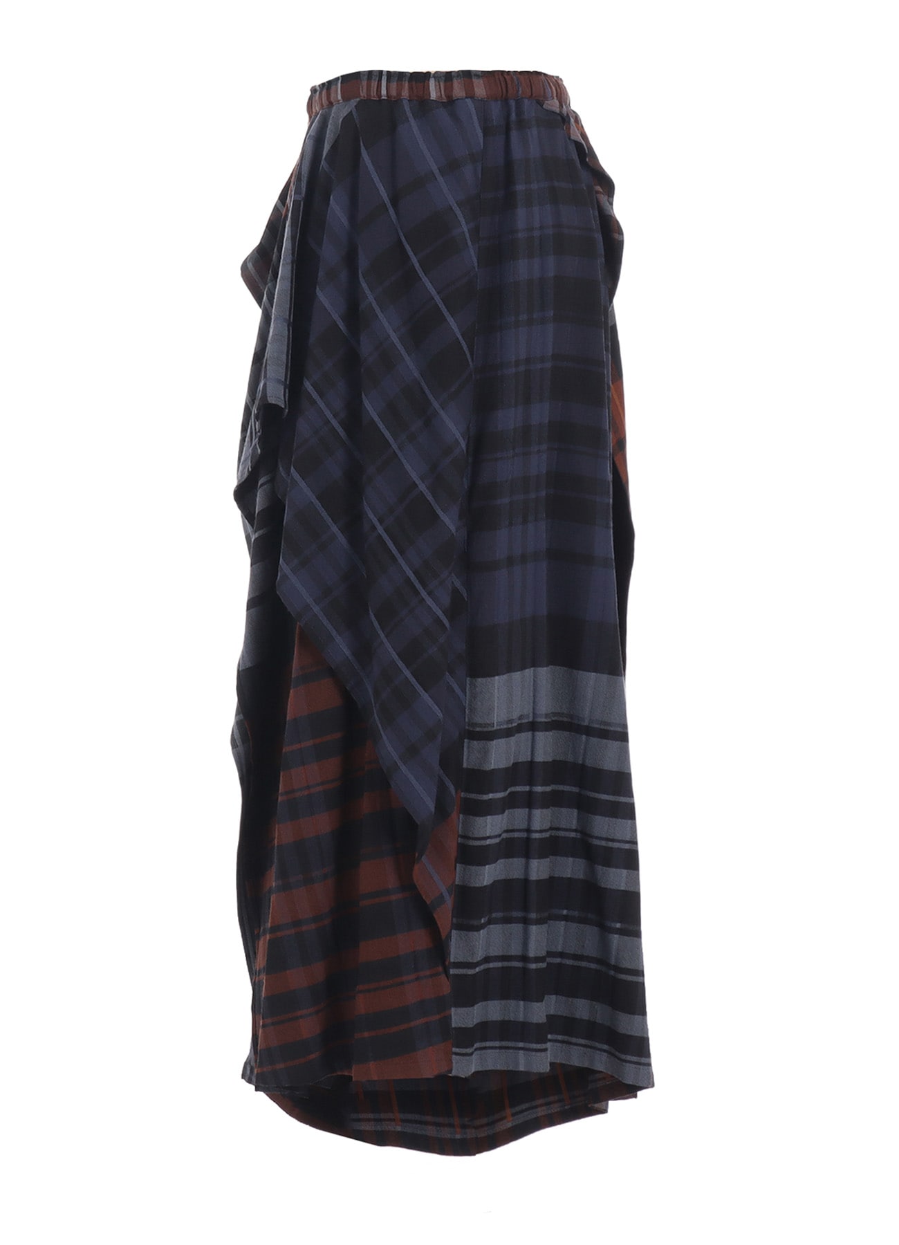 WOOL BLEND PLAID DRAPE PANTS