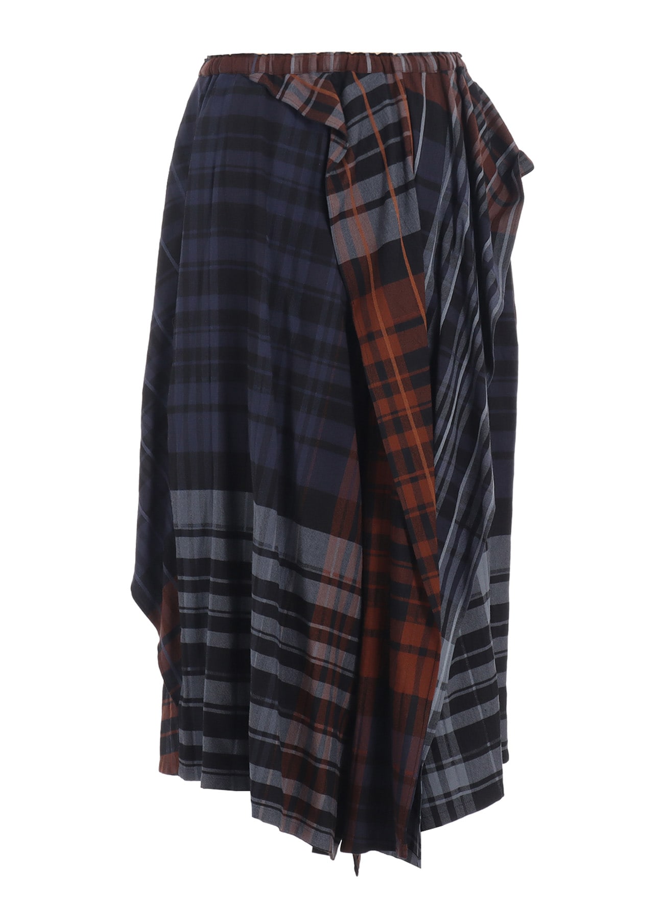 WOOL BLEND PLAID DRAPE PANTS