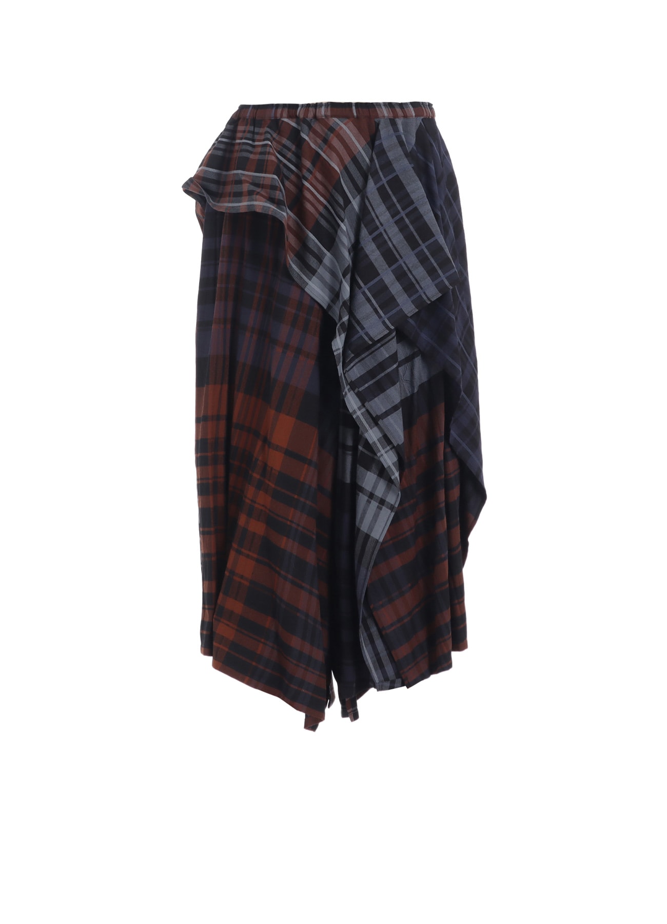 WOOL BLEND PLAID DRAPE PANTS
