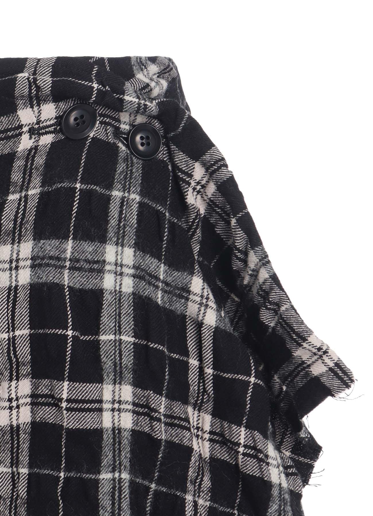MILLED WOOL COTTON PLAID SKIRT
