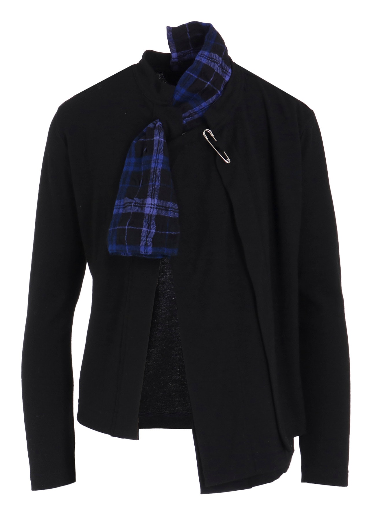 MILLED PLAID WOOL UNBALANCED RIBBON CARDIGAN