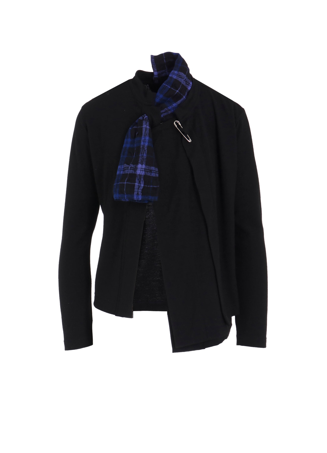 MILLED PLAID WOOL UNBALANCED RIBBON CARDIGAN