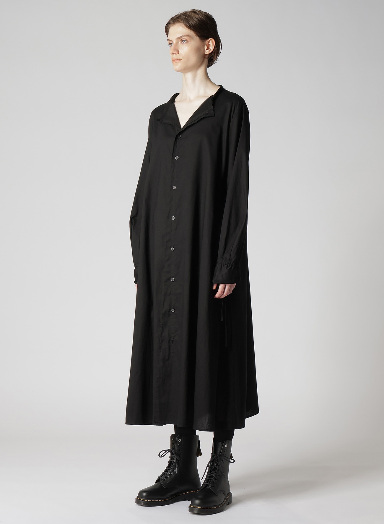 [Y's BORN PRODUCT] THIN COTTON TWILL COLLARLESS A-LINE DRESS
