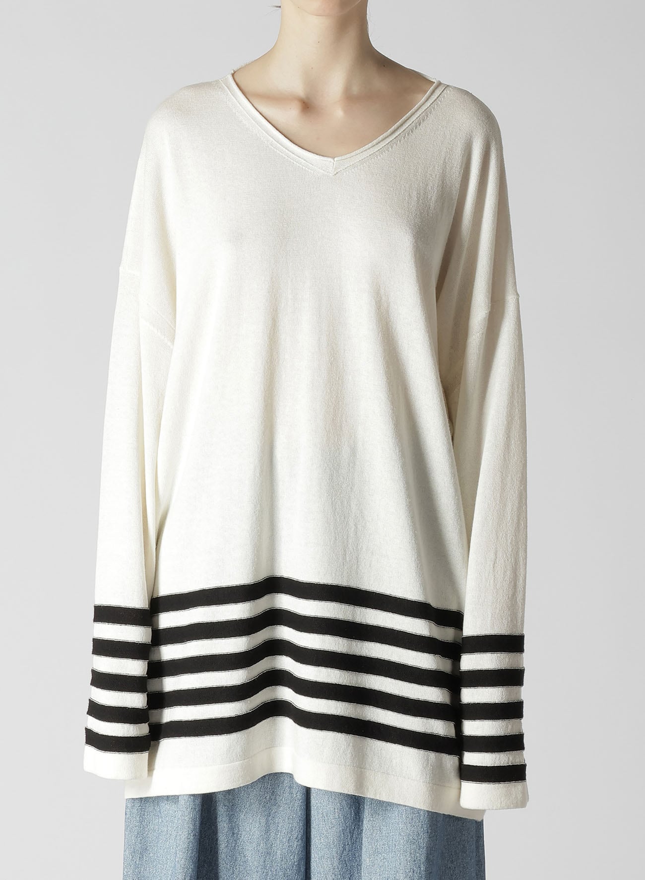 Ry/C TWISTED V NECK OVER SIZED PULLOVER KNIT(S White): Y's｜THE 