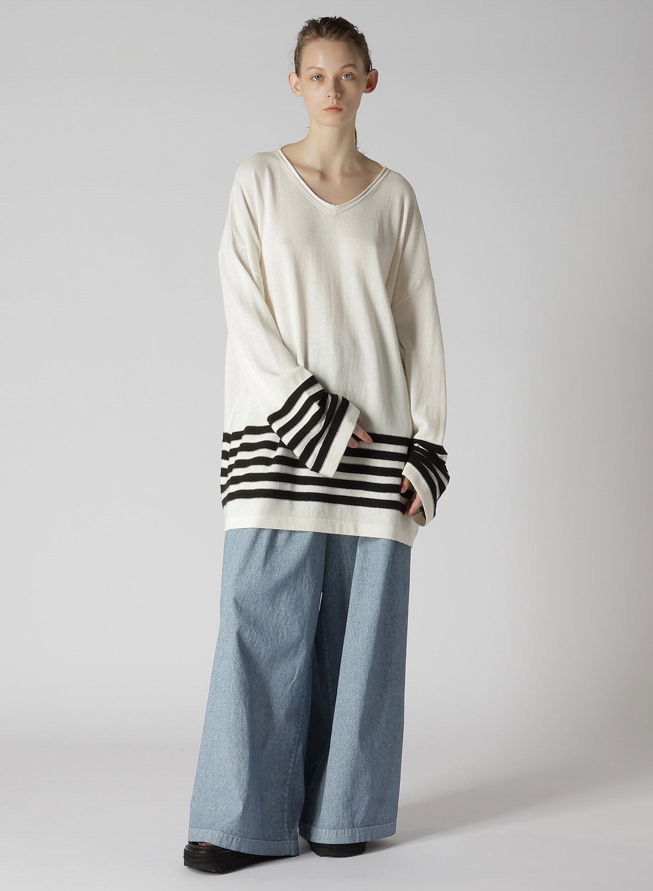 Ry/C TWISTED V NECK OVER SIZED PULLOVER KNIT(S White): Y's｜THE 