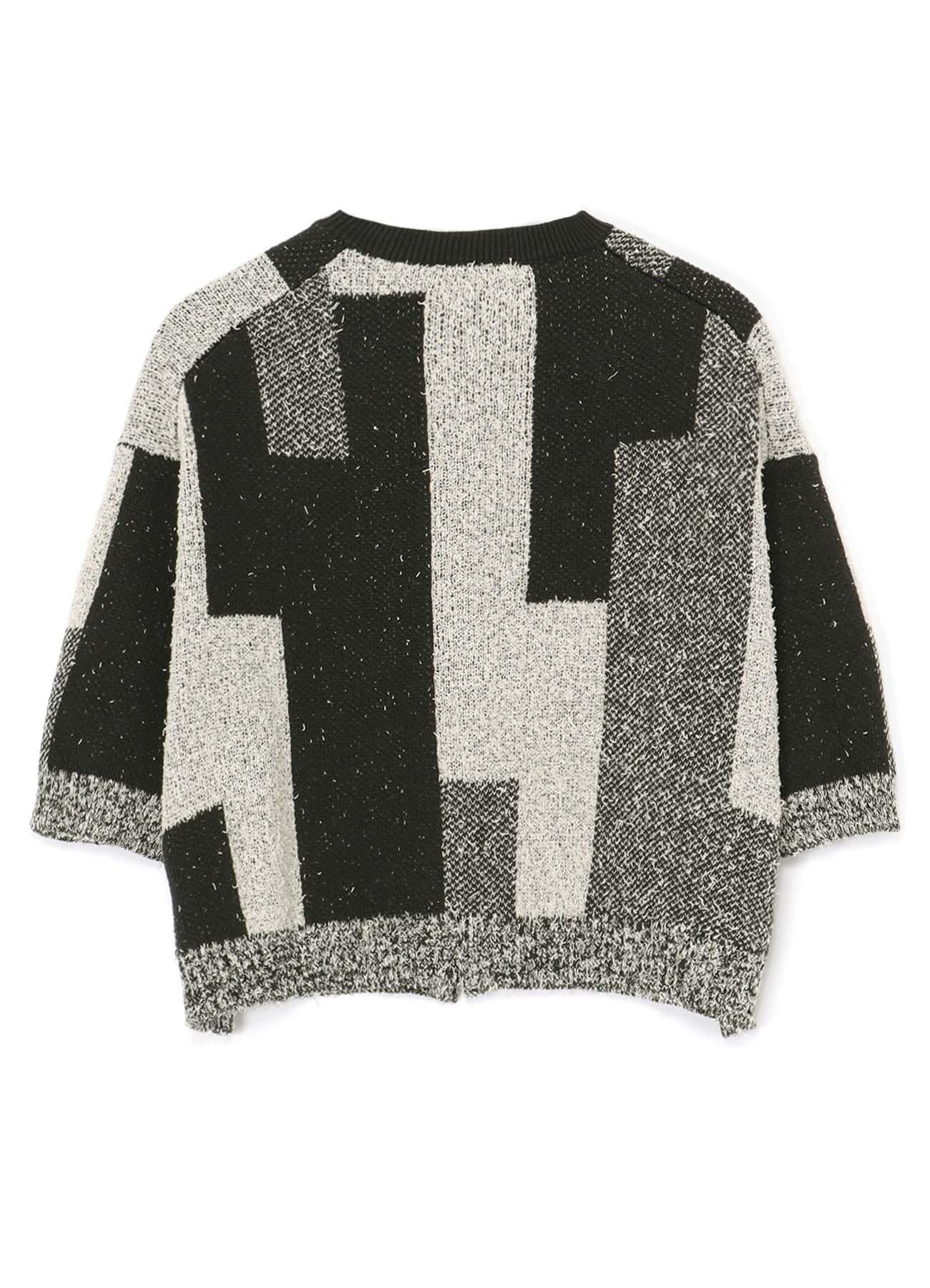 BLOCK CAMO JACQUARD LONG SLEEVE KNIT PULLOVER(S Black): Y's｜THE