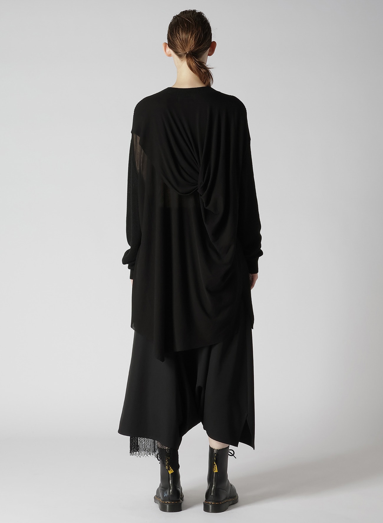 COTTON BREND BACK DRAPE LONG SLEEVE KNIT PULLOVER(S Black): Y's 