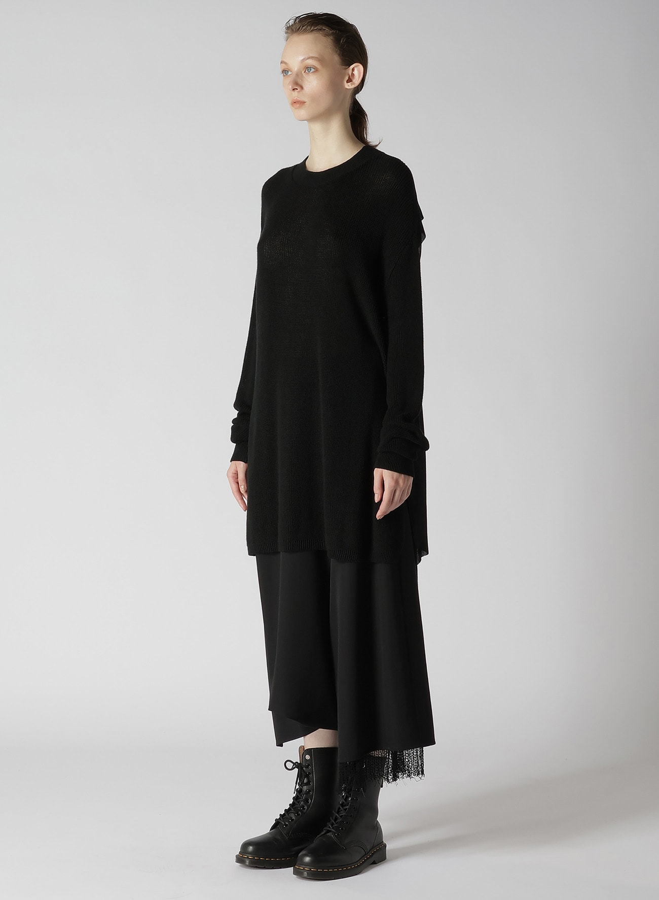 COTTON BREND BACK DRAPE LONG SLEEVE KNIT PULLOVER(S Black): Y's 