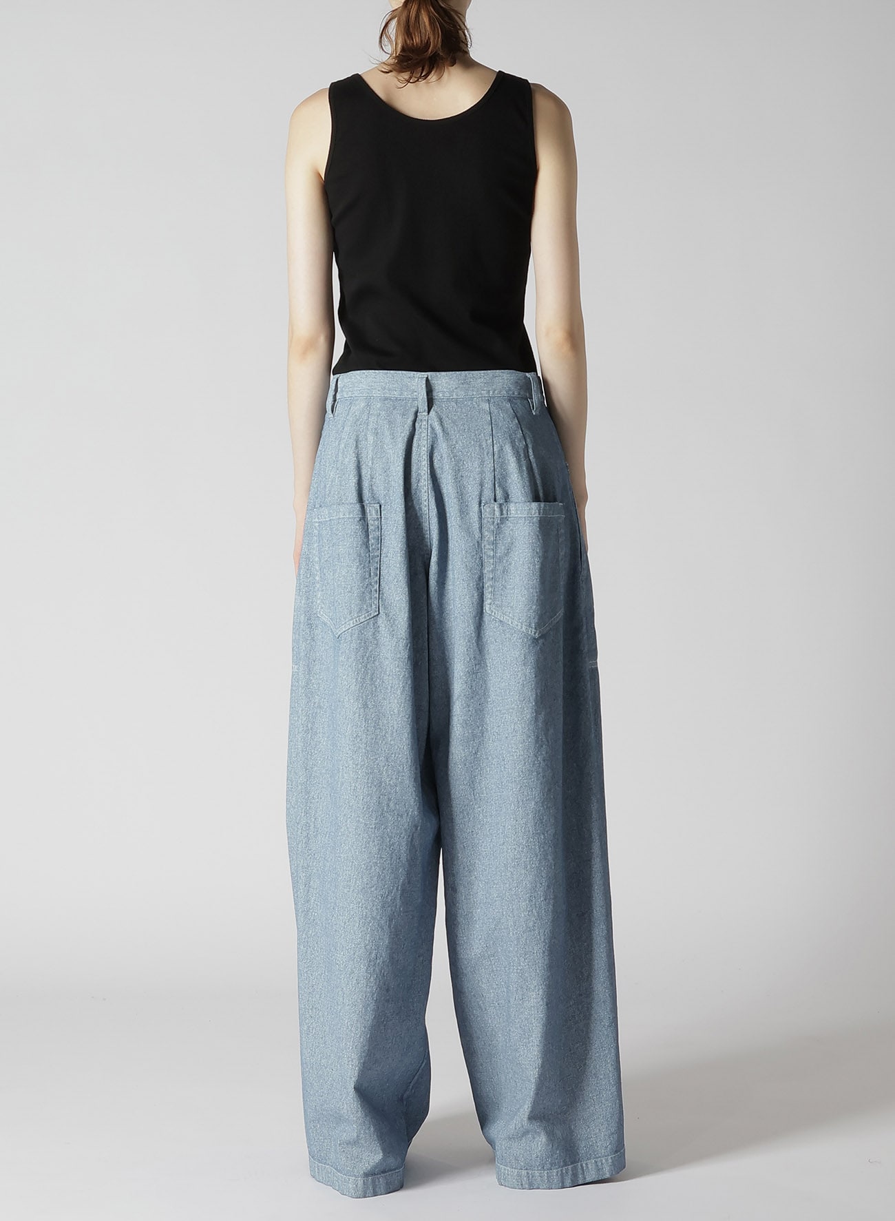 WHITE PIGMENT COATED DENIM PLEATED WIDE PANTS(XS Blue): Y's｜THE 