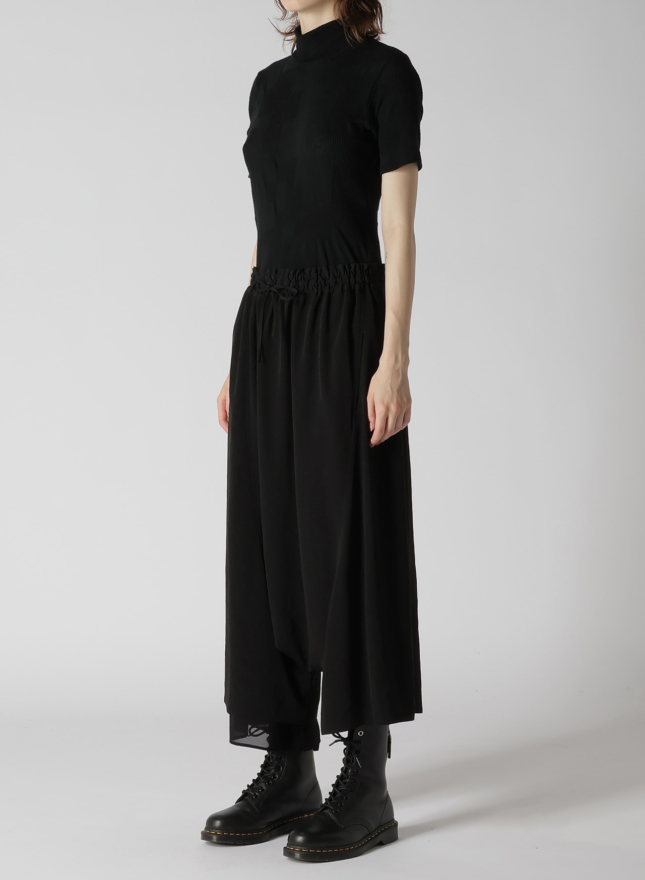CREPE de CHINE RIGHT SIDE DOUBLED FLARE PANTS(XS Black): Y's｜THE 
