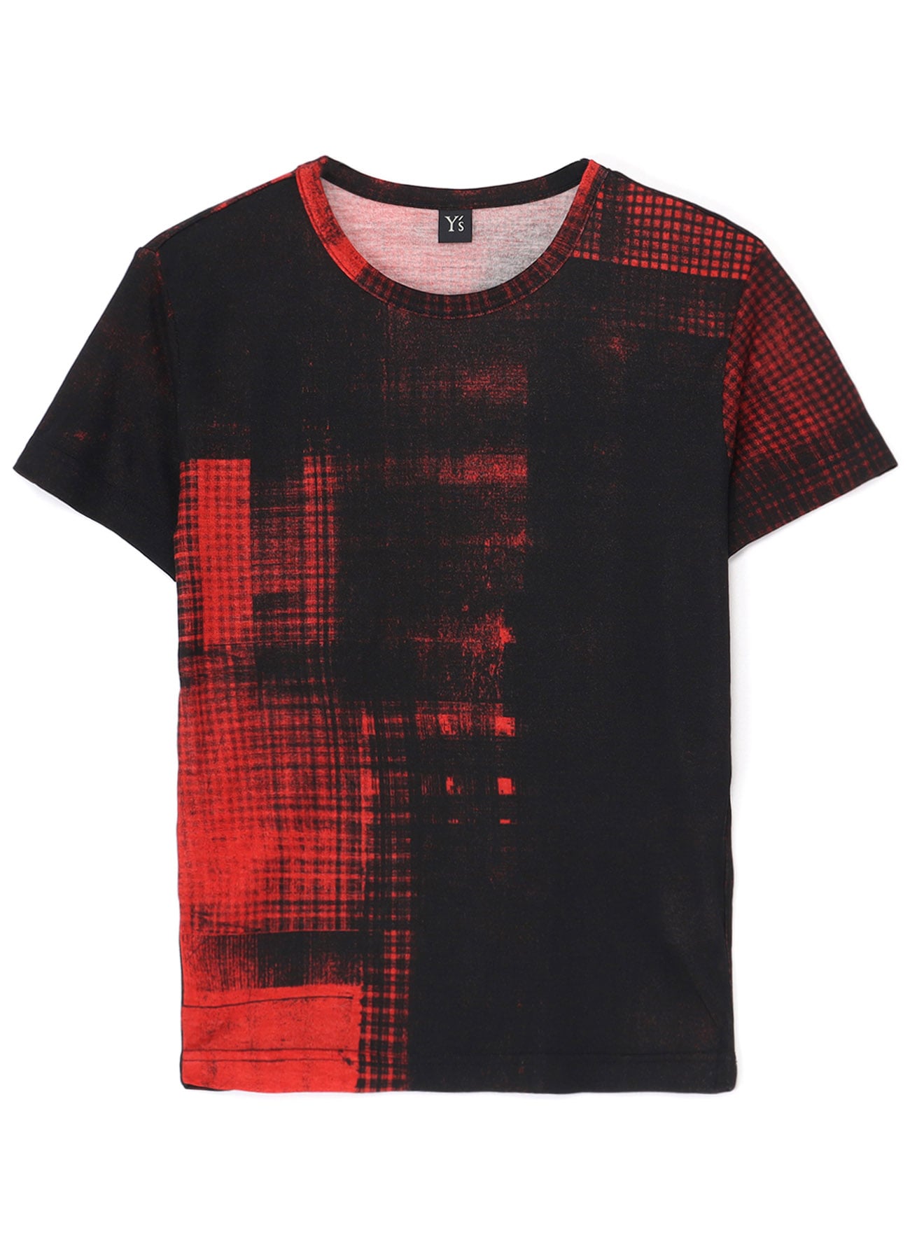 CHECKED PRINT ROUND NECK HALF SLEEVE T-SHIRT(S Red): Y's｜THE SHOP 