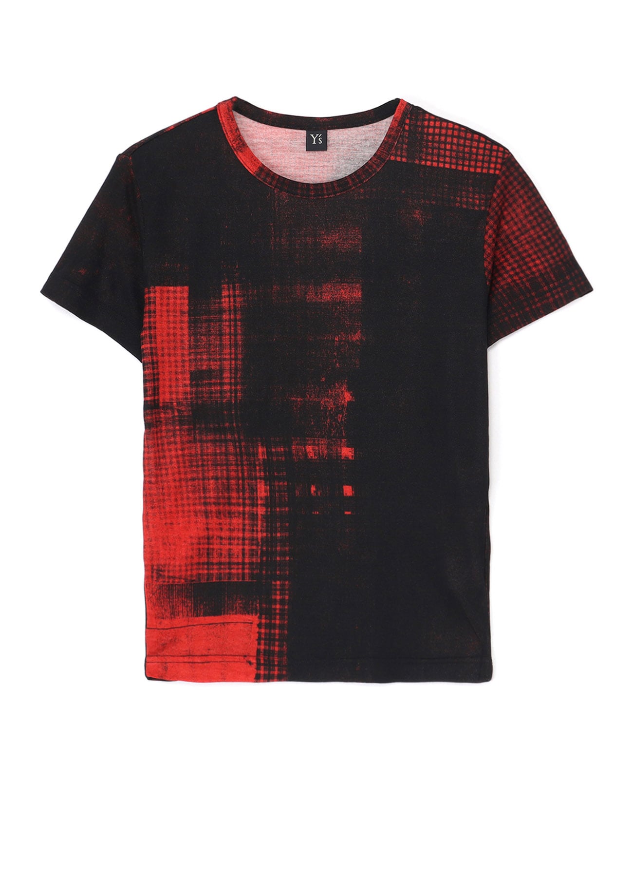 CHECKED PRINT ROUND NECK HALF SLEEVE T-SHIRT(S Red): Y's｜THE SHOP 