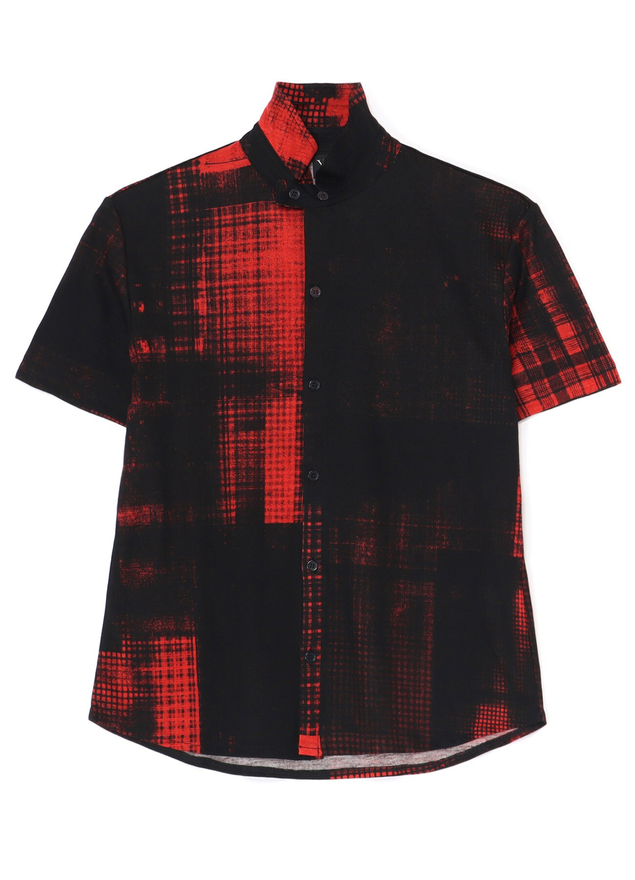 CHECKED PRINT ROUND COLLER HARF SLEEVE SHIRT