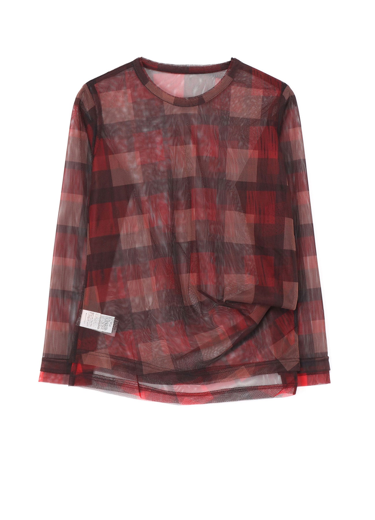 DOUBLE LAYER PLAID PRINT TULLE LONG SLEEVE T