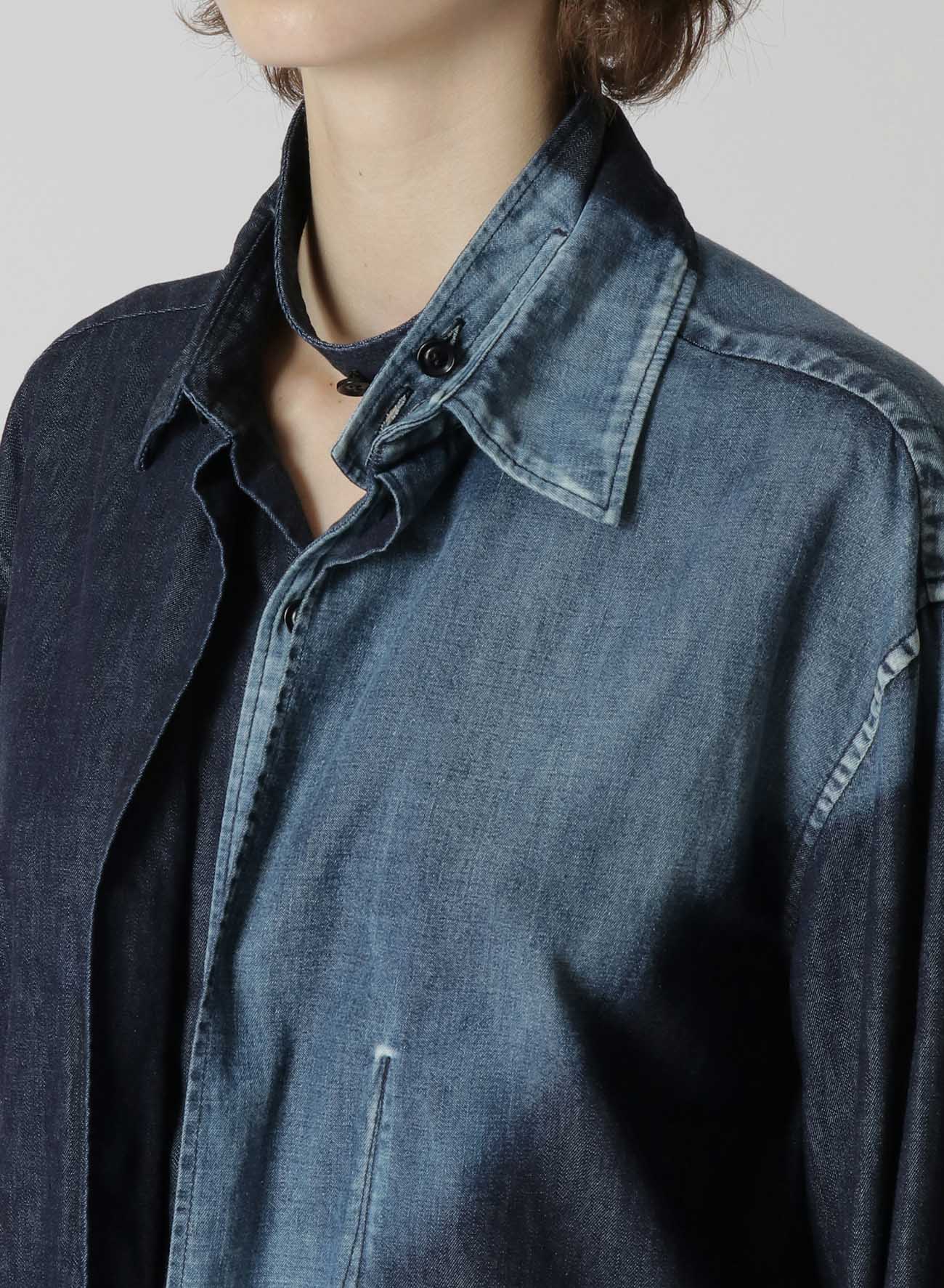 SPOTTED DENIM DOUBLE COLLAR SHIRT