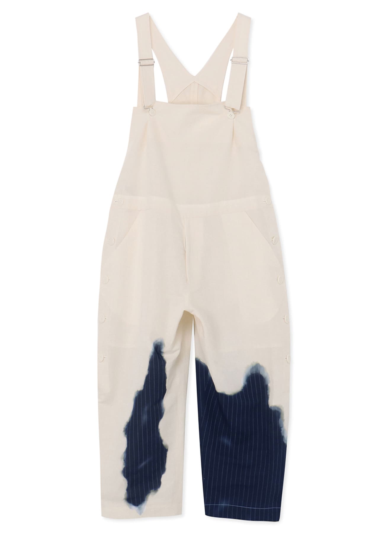 LINEN/COTTON OVERALLS WITH PARTIAL PINSTRIPE PATTERN(XS Navy 