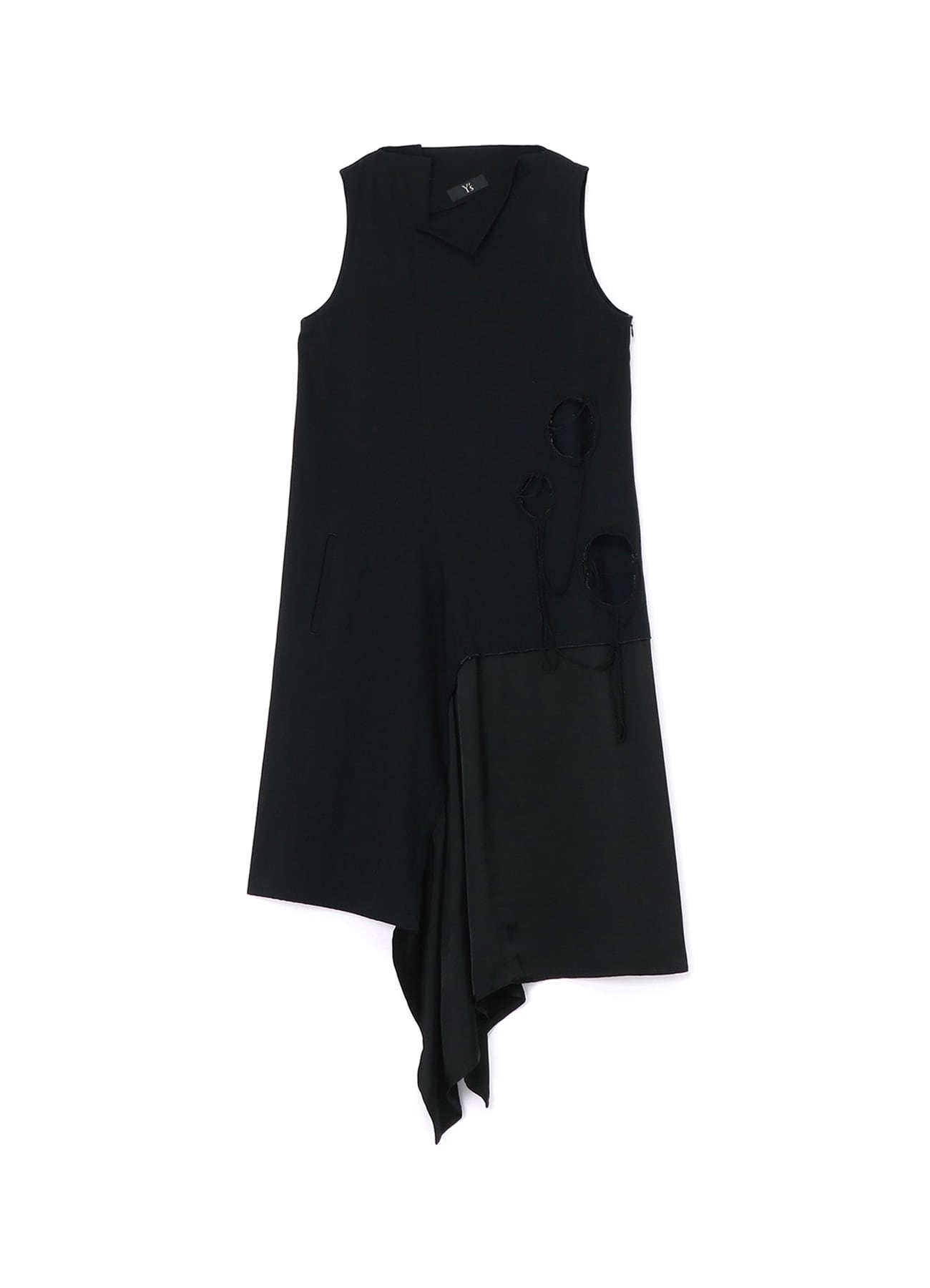 DENIM HOLE EMBROIDERY COLLAR SQUARE SLEEVELESS DRESS(XS Black 