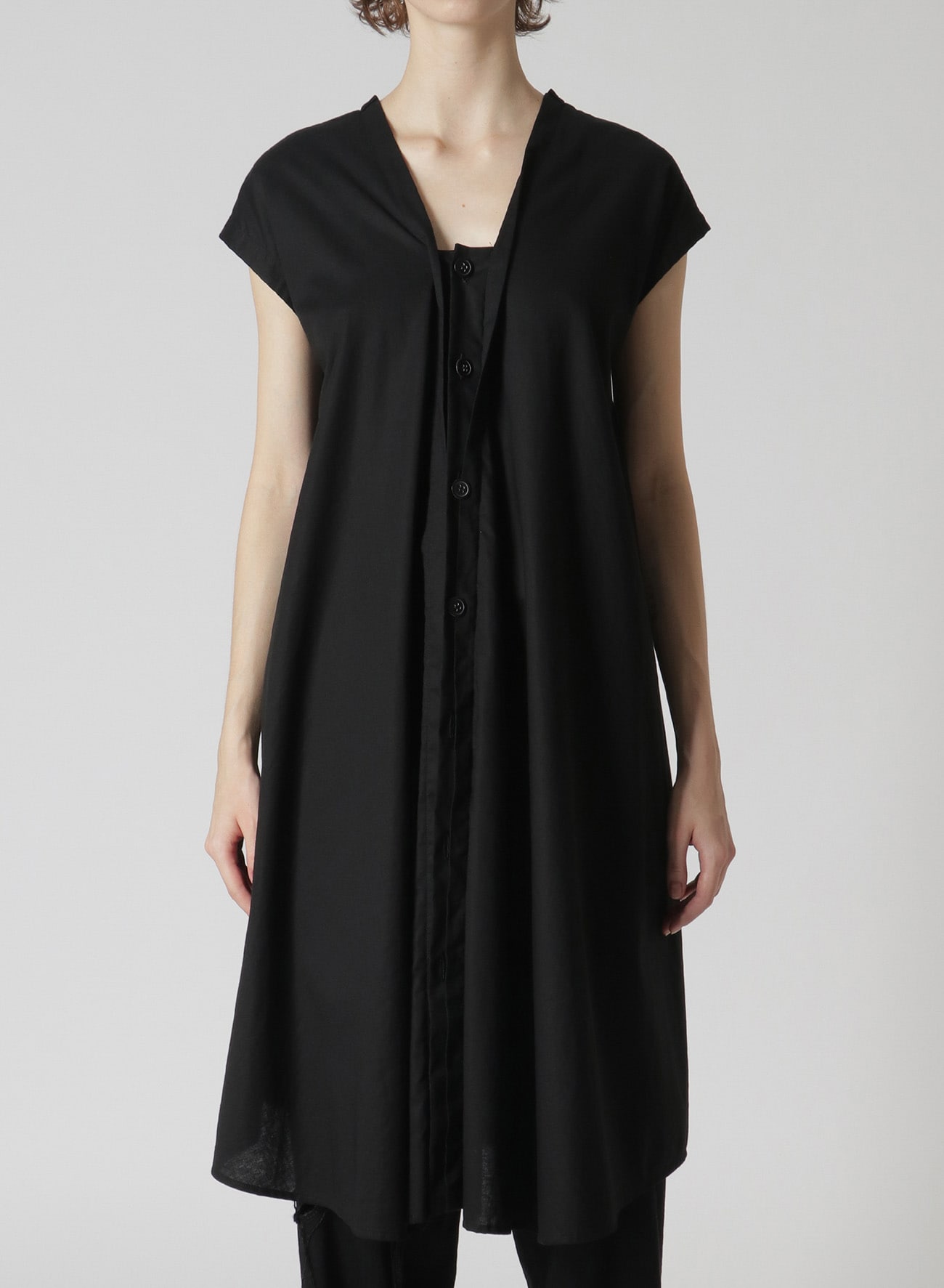 Y's BORN PRODUCT]COTTON THIN TWILL FRENCH SLEEVE DRESS(S Black 