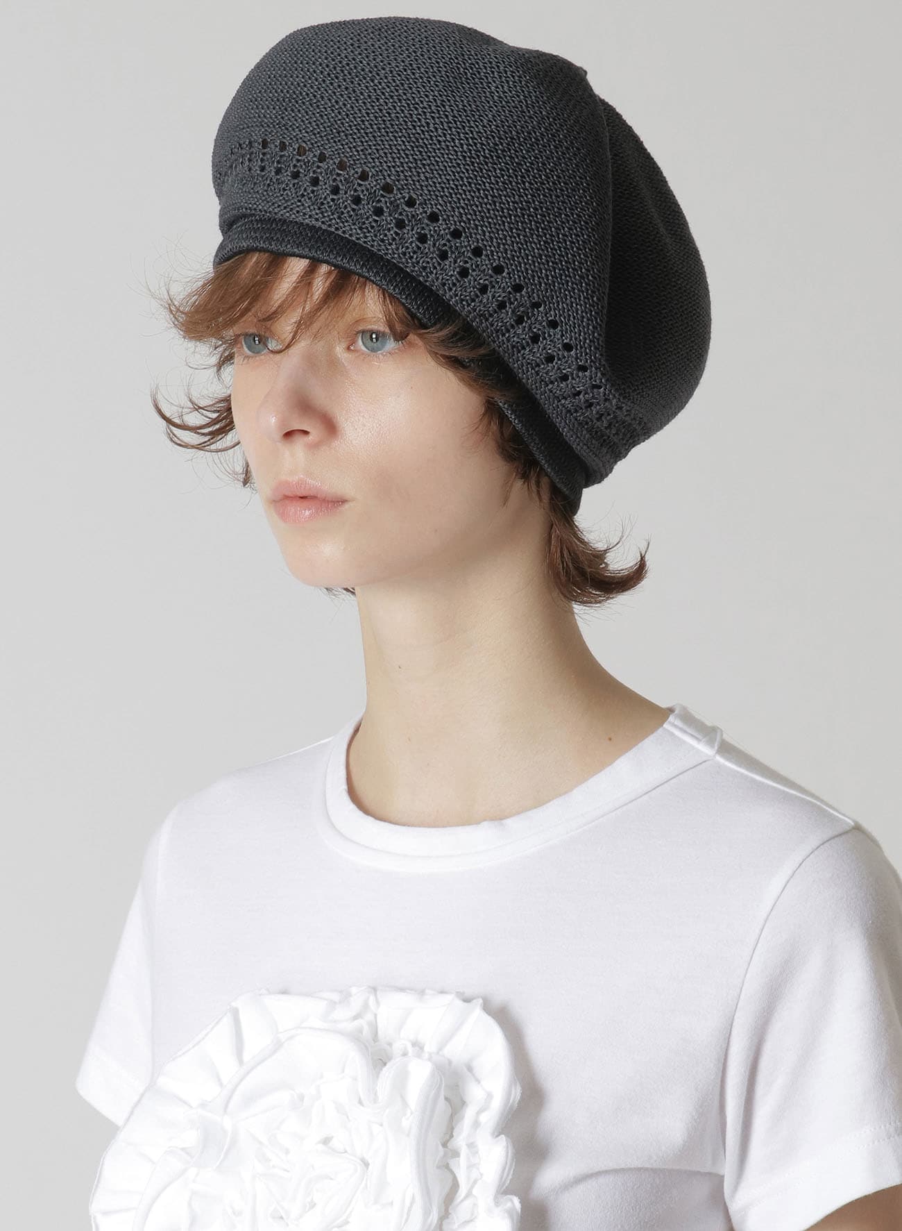 COTTON OPEN WORK KNITTED BERET