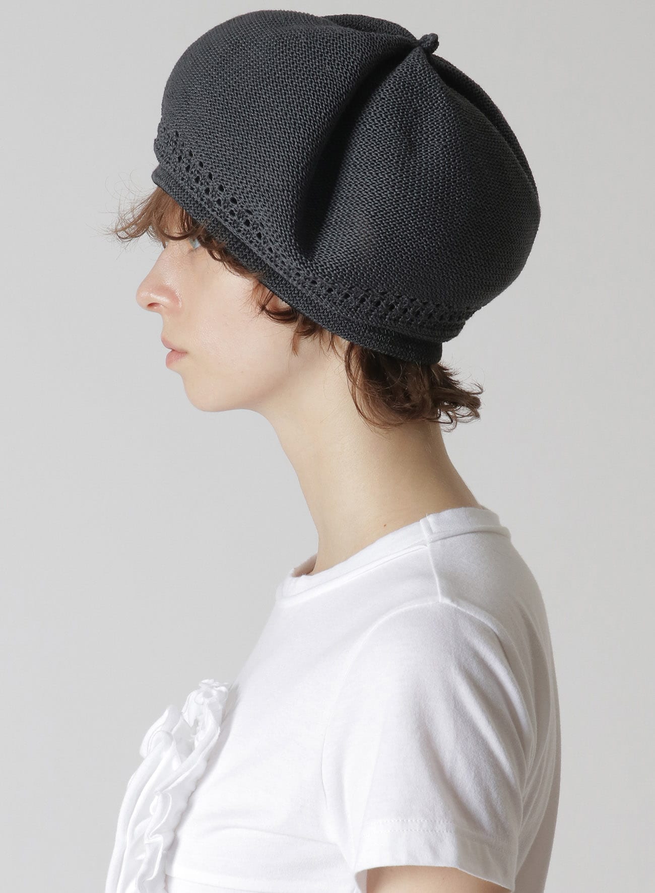 COTTON OPEN WORK KNITTED BERET