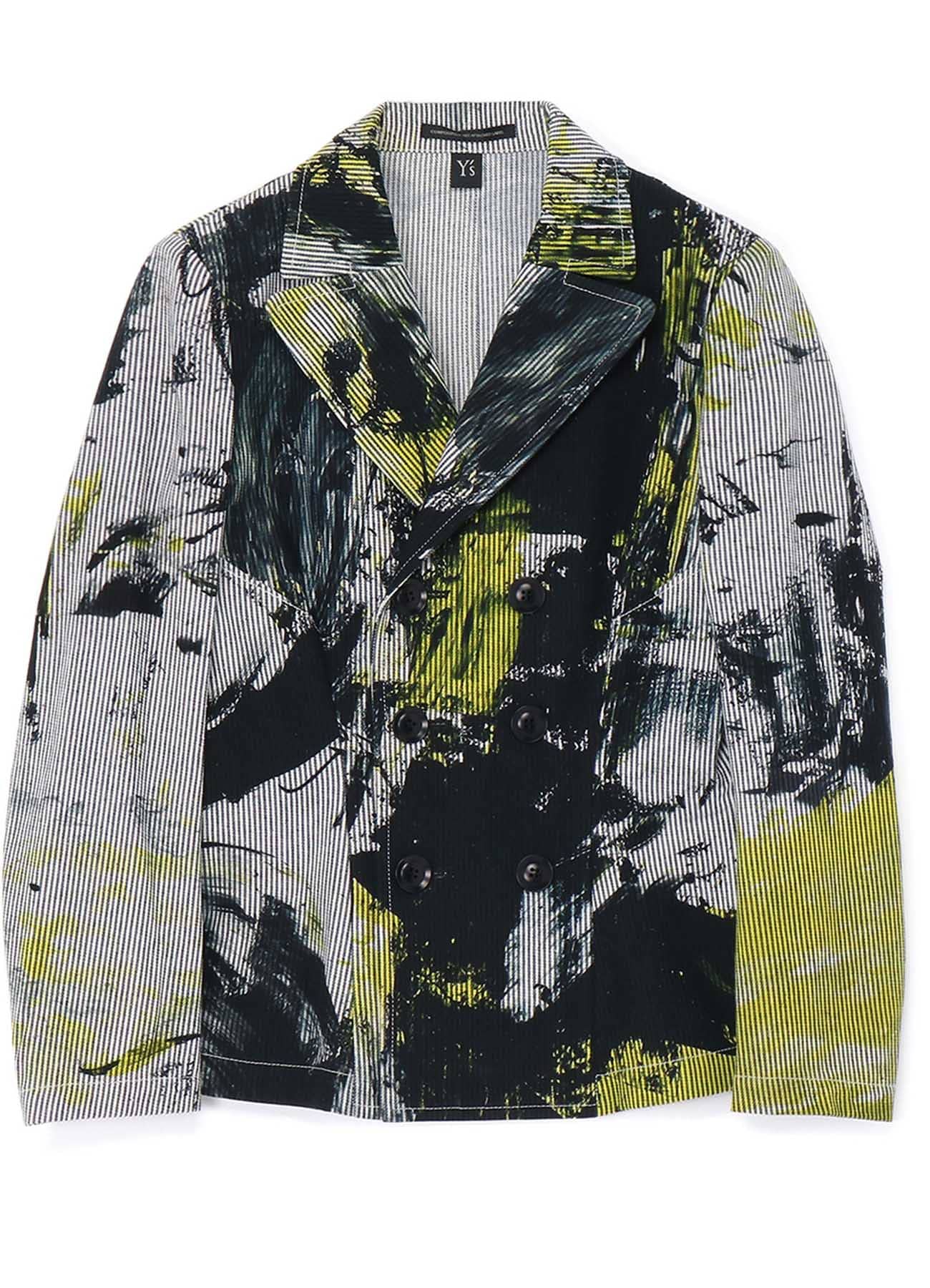 COTTON HICKORY ABSTRACT PAINT DOUBLE FRONT SLIM JACKET(S Yellow 