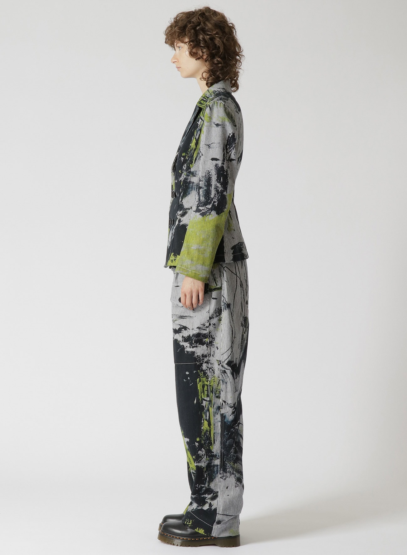 COTTON HICKORY ABSTRACT PAINT DOUBLE FRONT SLIM JACKET