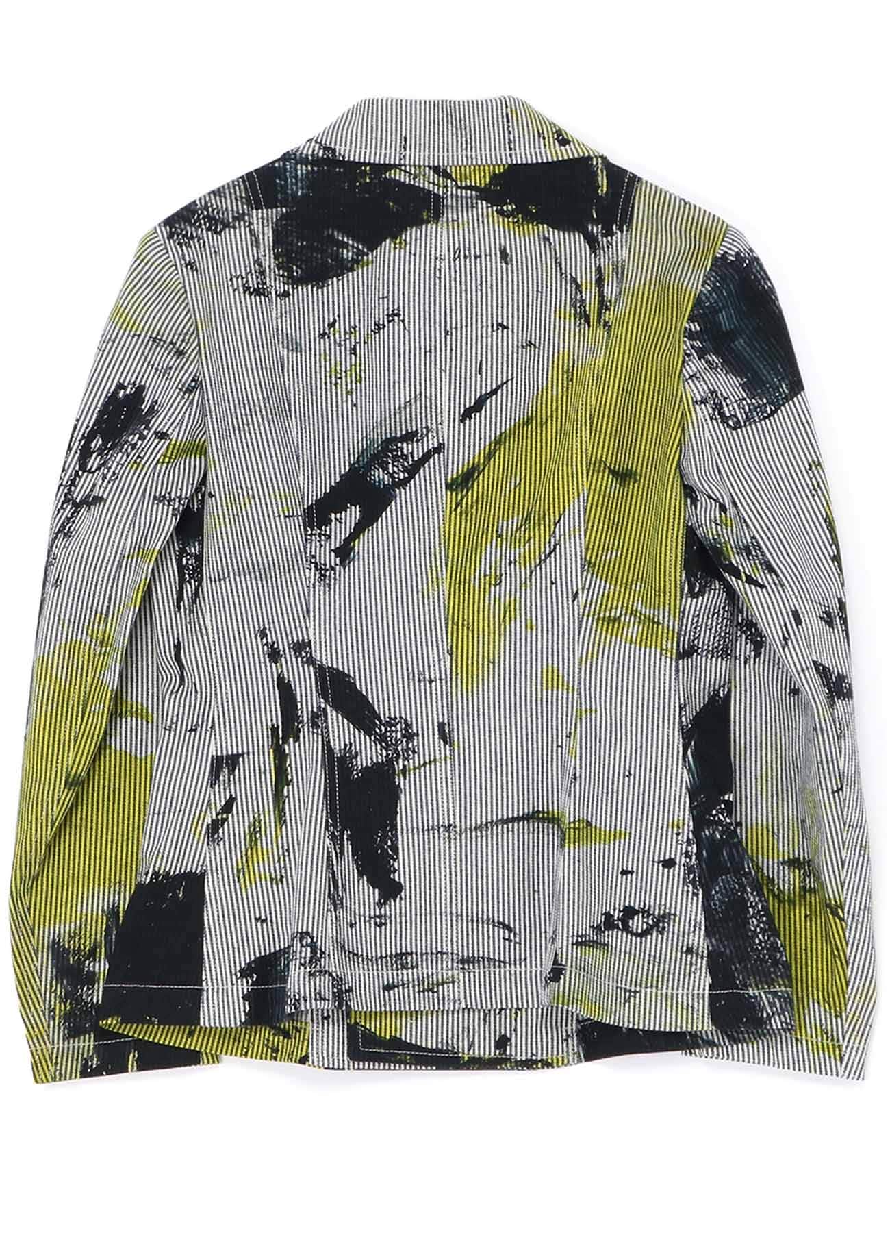 COTTON HICKORY ABSTRACT PAINT DOUBLE FRONT SLIM JACKET(S Yellow 