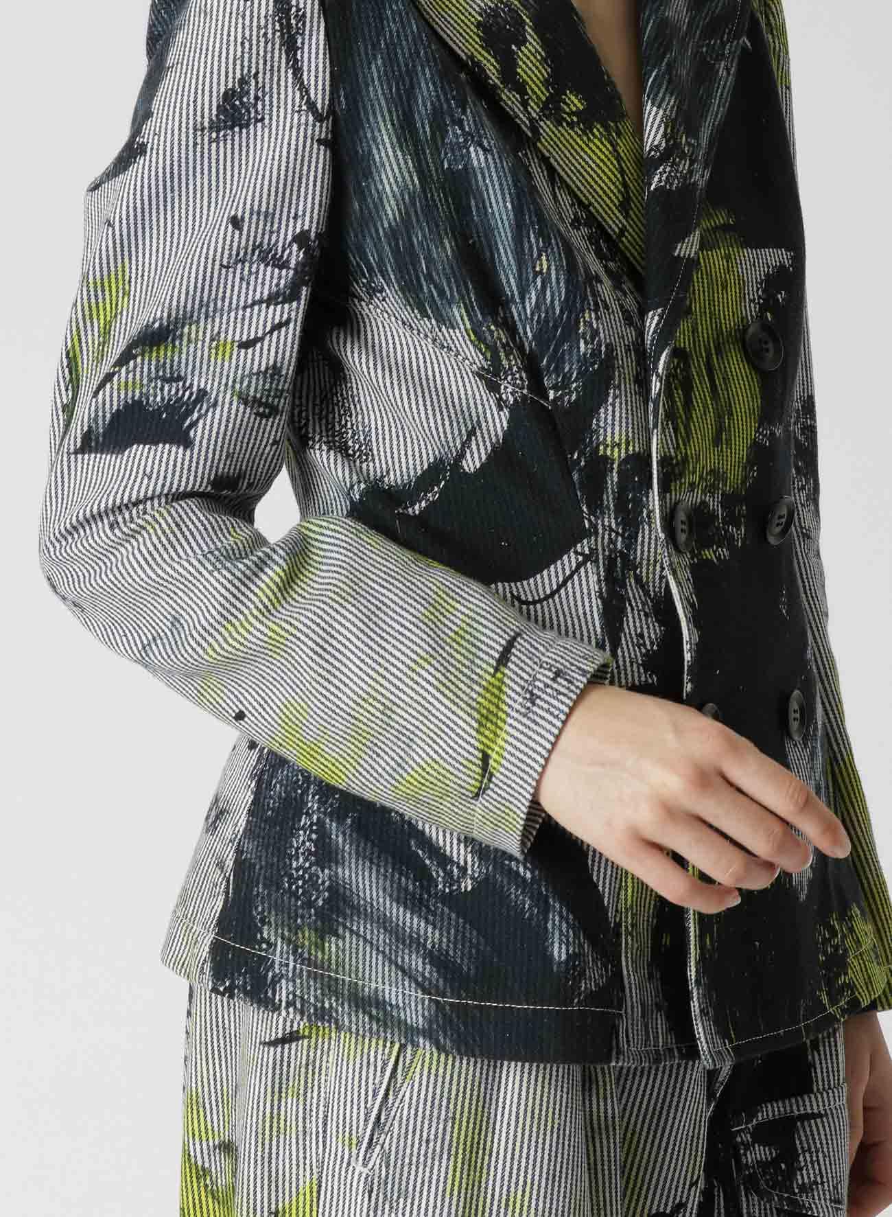 COTTON HICKORY ABSTRACT PAINT DOUBLE FRONT SLIM JACKET