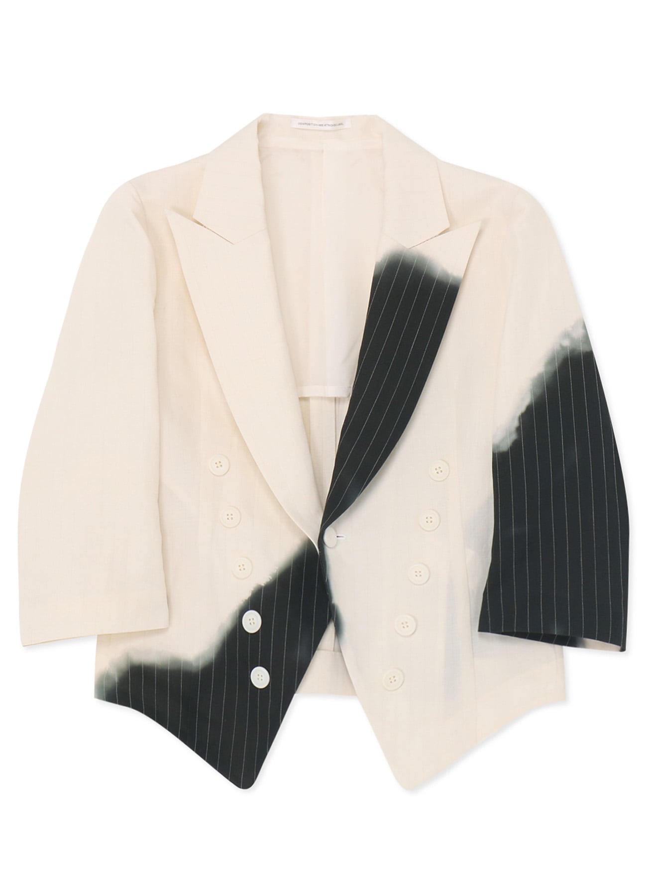 LINEN/COTTON SWALLOWTAIL JACKET WITH PARTIAL PINSTRIPE PATTERN