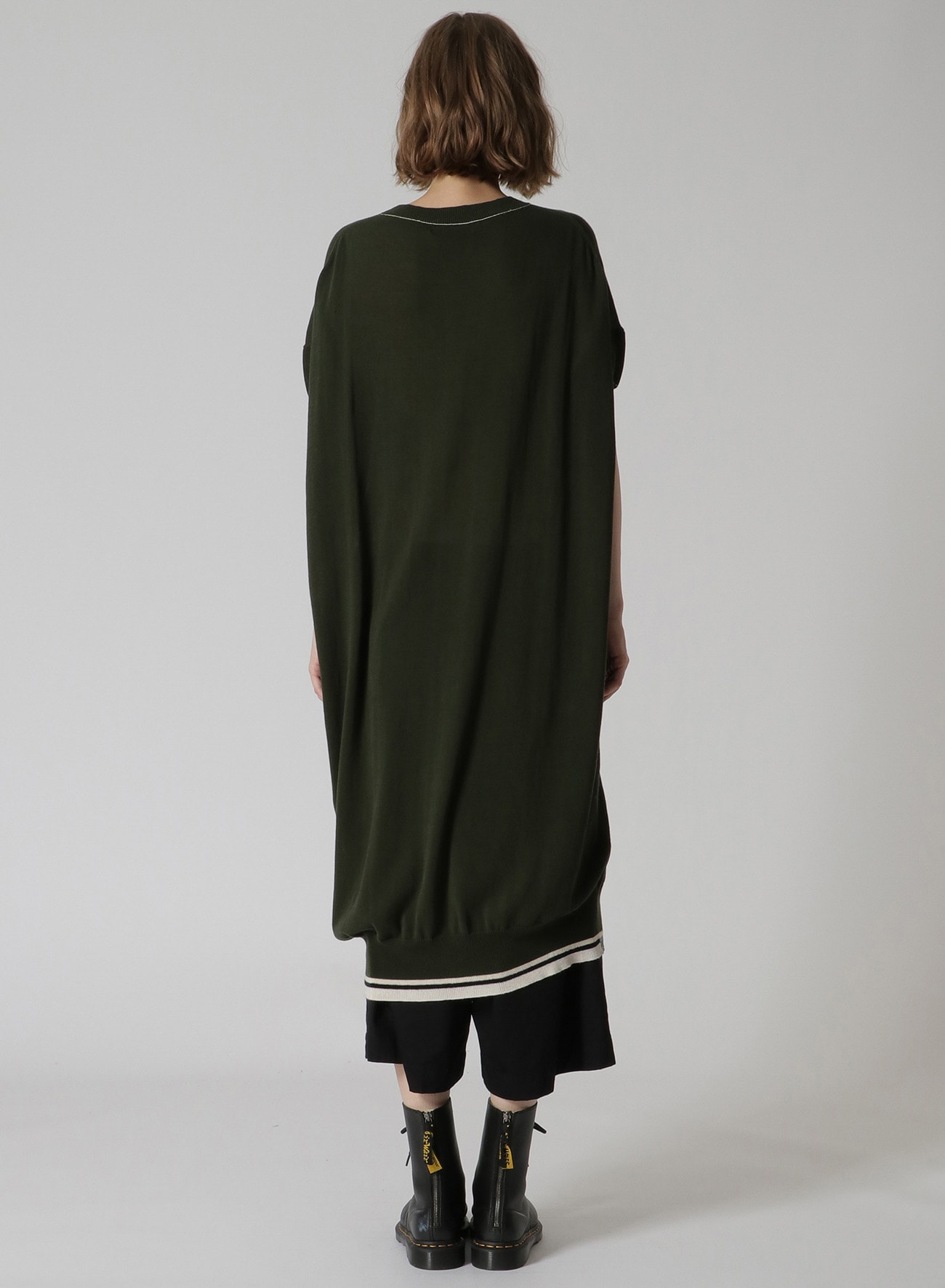 HIGH-TWISTED PLAIN STITCH COLOR COMBI CREW NECK ONE PIECE(S Green 