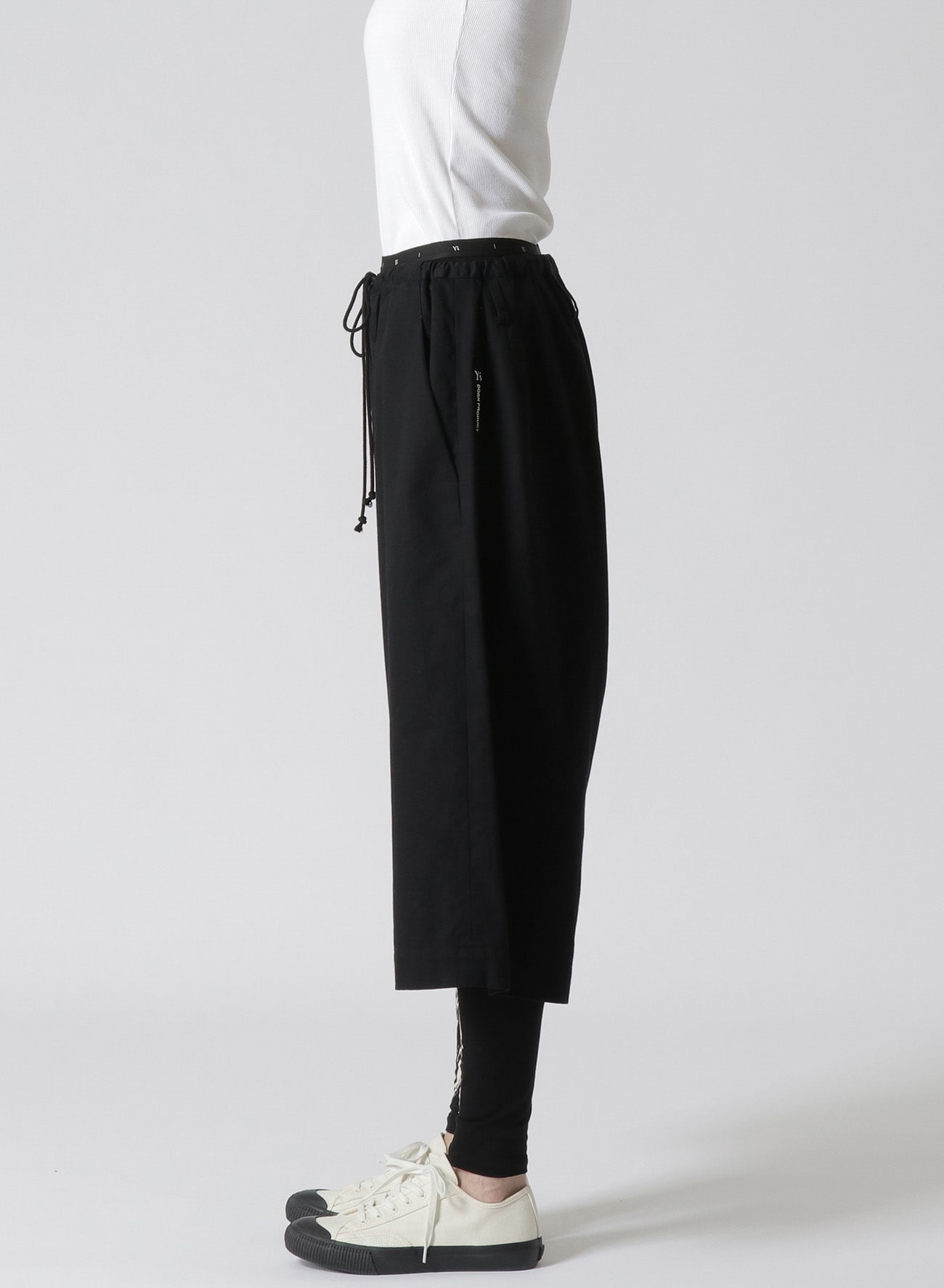 Y's BORN PRODUCT]COTTON TWILL 3/4 LENGTH STRING PANTS(XS Black 