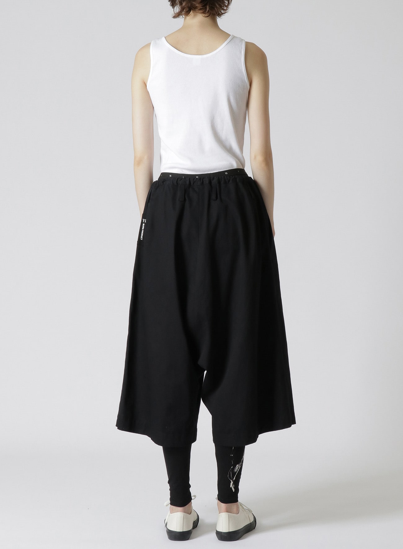 Y's BORN PRODUCT]COTTON TWILL 3/4 LENGTH STRING PANTS(XS Black 