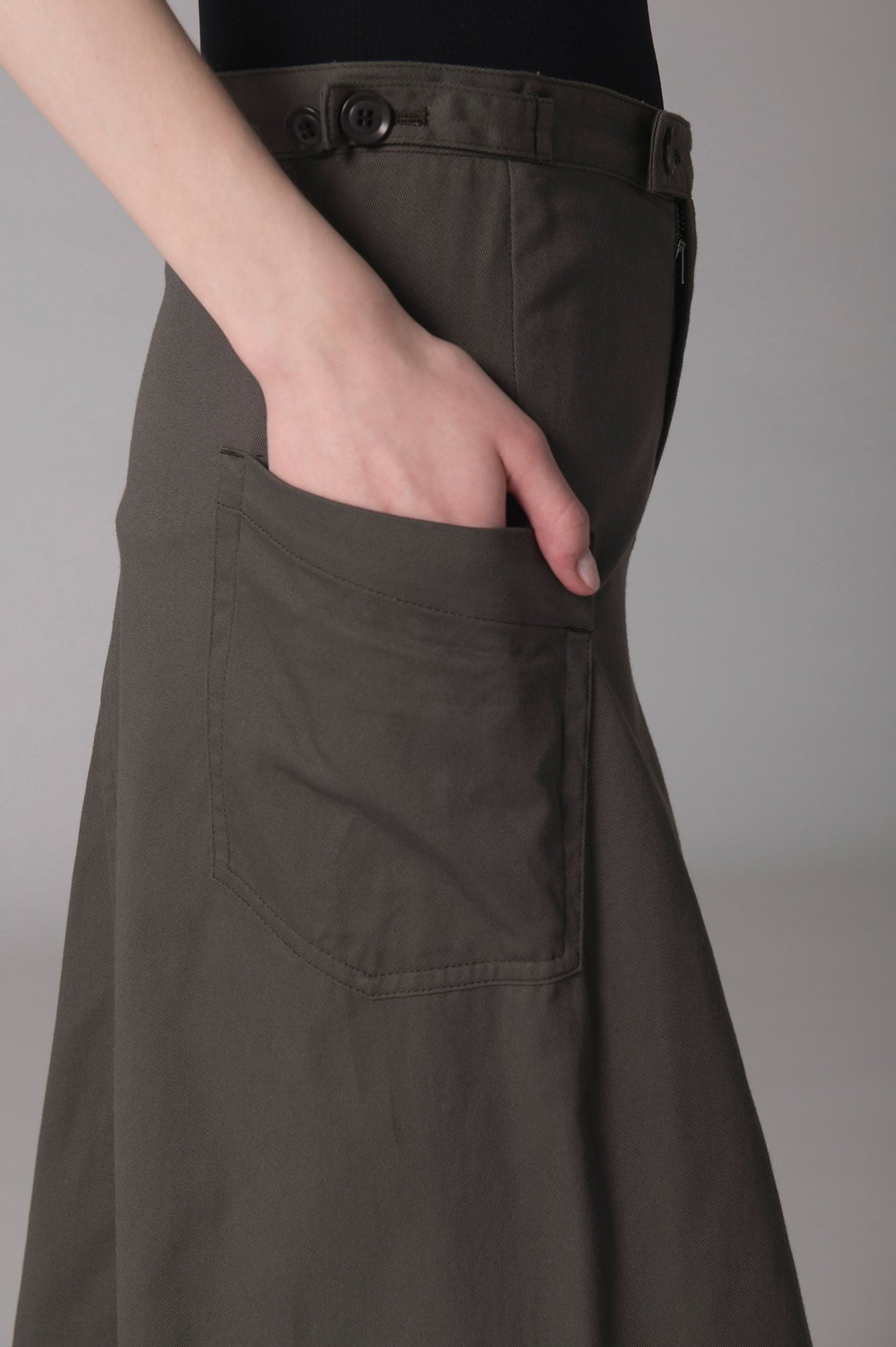 Y's BORN PRODUCT]COTTON TWILL GUSSET FLARE SKIRT(XS Khaki): Y's 