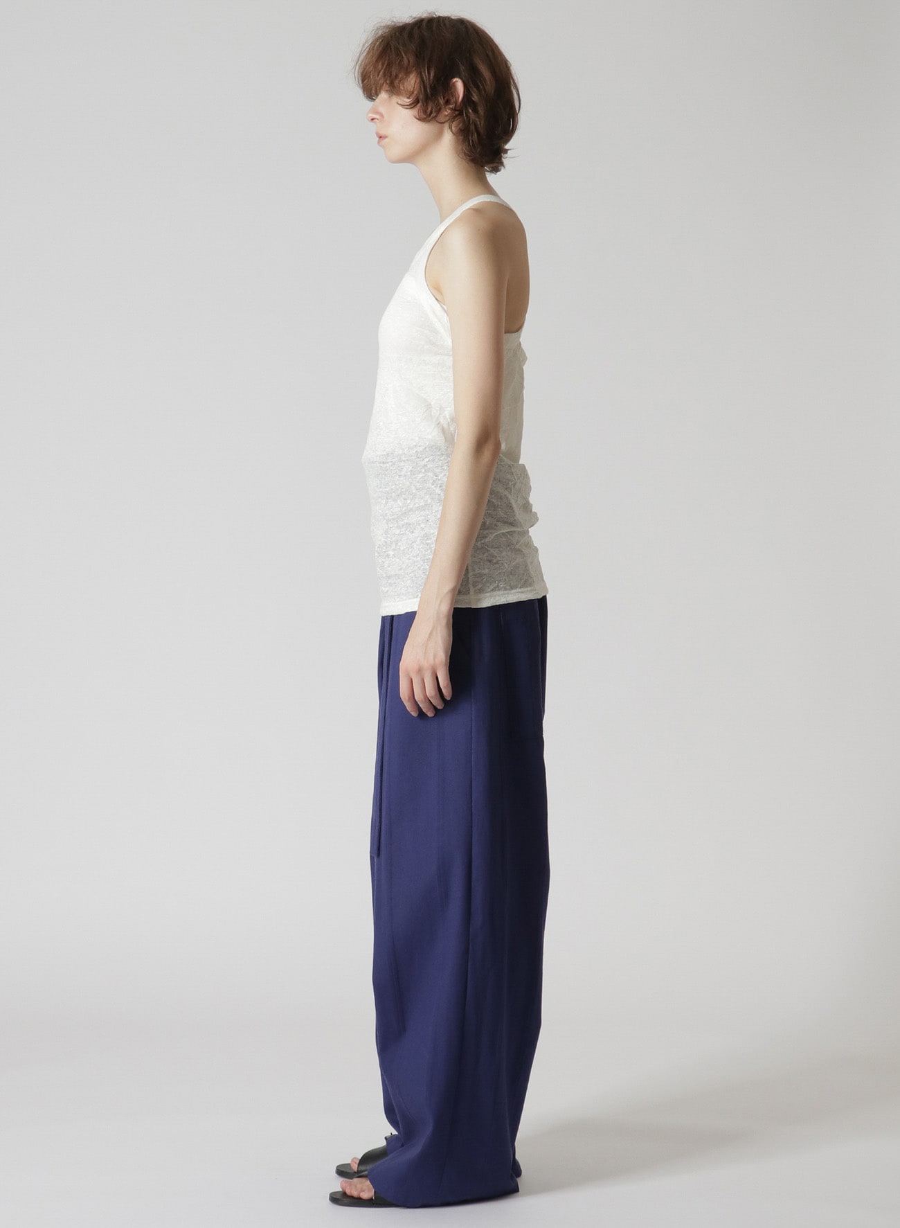 LINEN POLYESTER WRINKLED PLAIN STITCH CAMISOLE(S Off White 