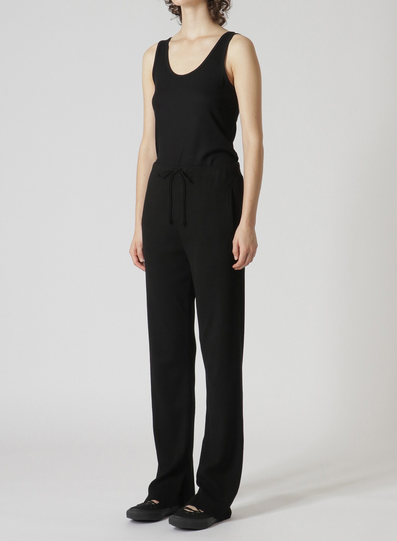 COTTON WELT RIB SIDE SLIT SLIM PANTS(S Black): Y's｜THE SHOP YOHJI