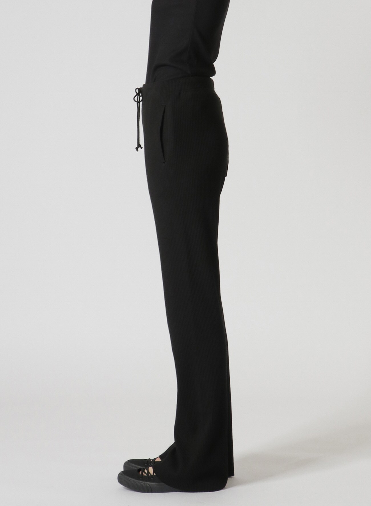 COTTON WELT RIB SIDE SLIT SLIM PANTS(S Black): Y's｜THE SHOP YOHJI